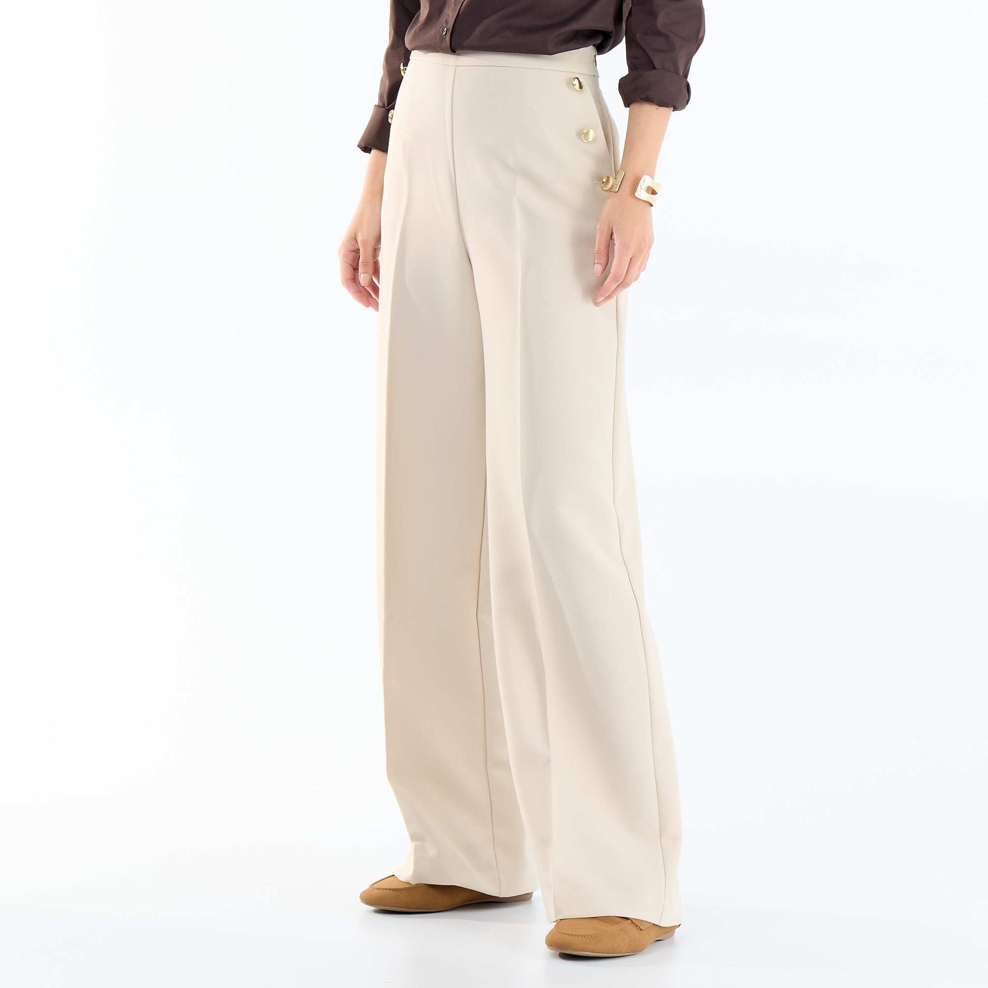Wide-leg trousers with fancy gold buttons on the pockets GREY