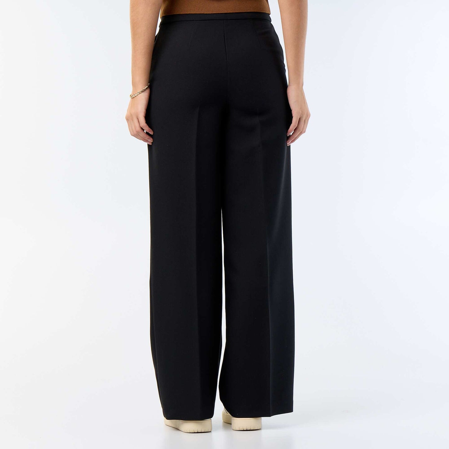 Wide-leg trousers with fancy gold buttons on the pockets BLACK