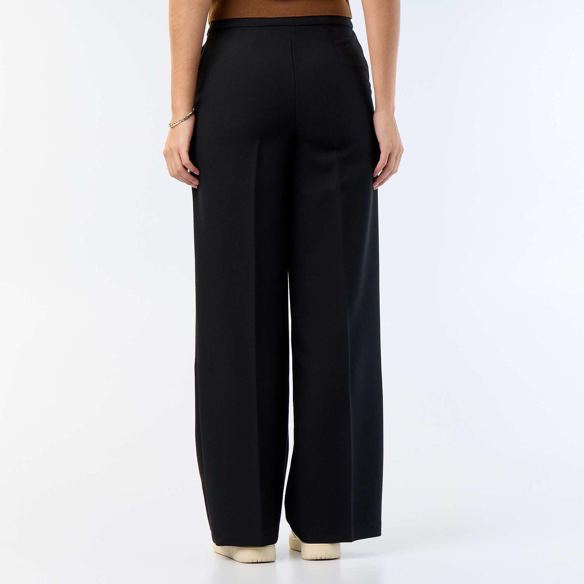 Wide-leg trousers with fancy gold buttons on the pockets BLACK
