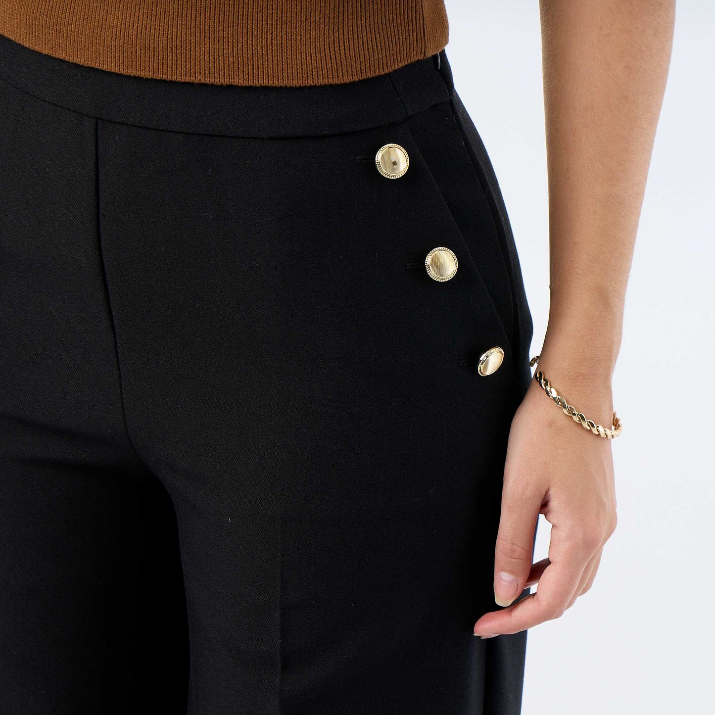 Wide-leg trousers with fancy gold buttons on the pockets BLACK