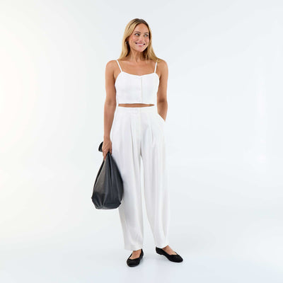 Lightweight wide-leg twill trousers WHITE