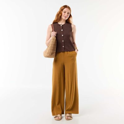 Wide-leg trousers in fluid fabric BROWN