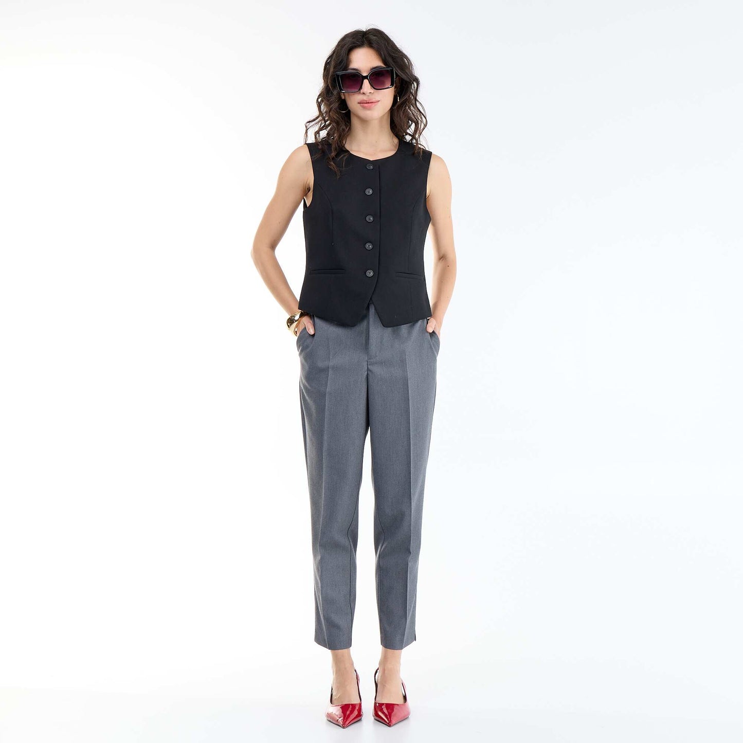 Sleeveless Solid Suit Vest BLACK