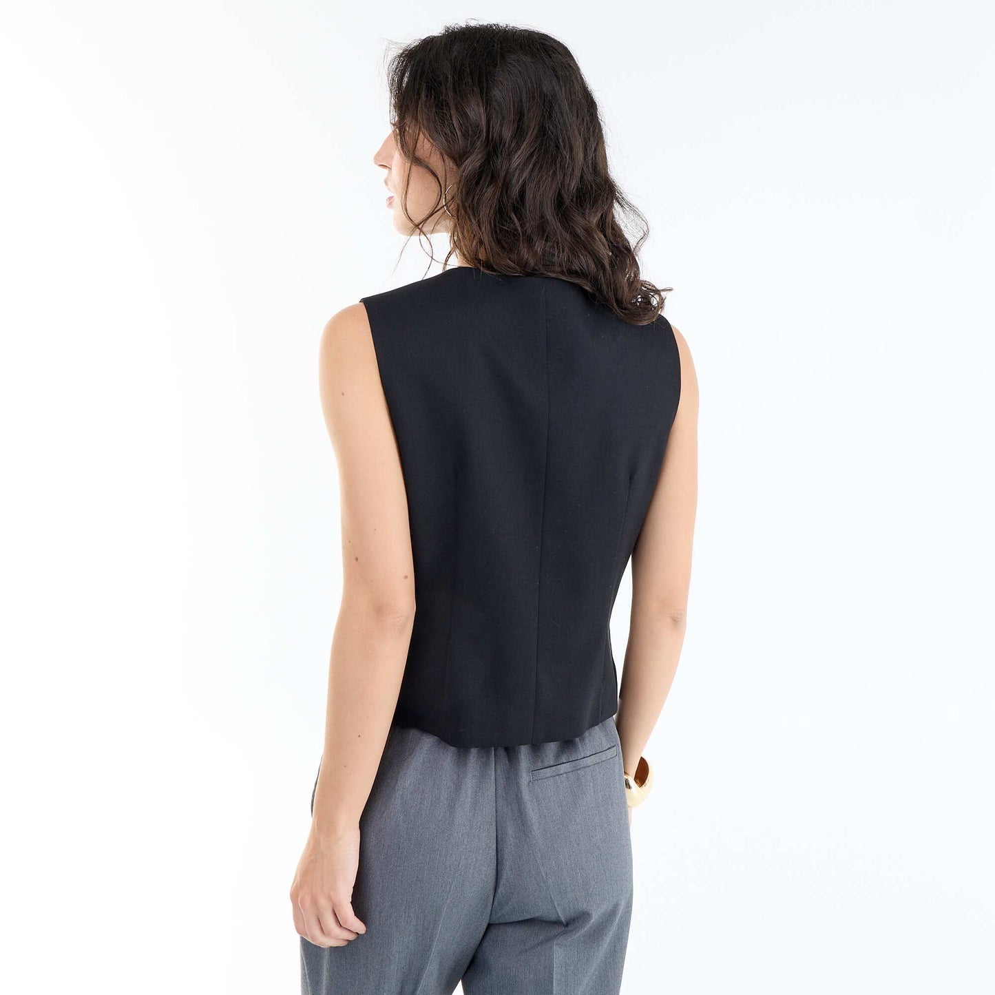 Sleeveless Solid Suit Vest BLACK