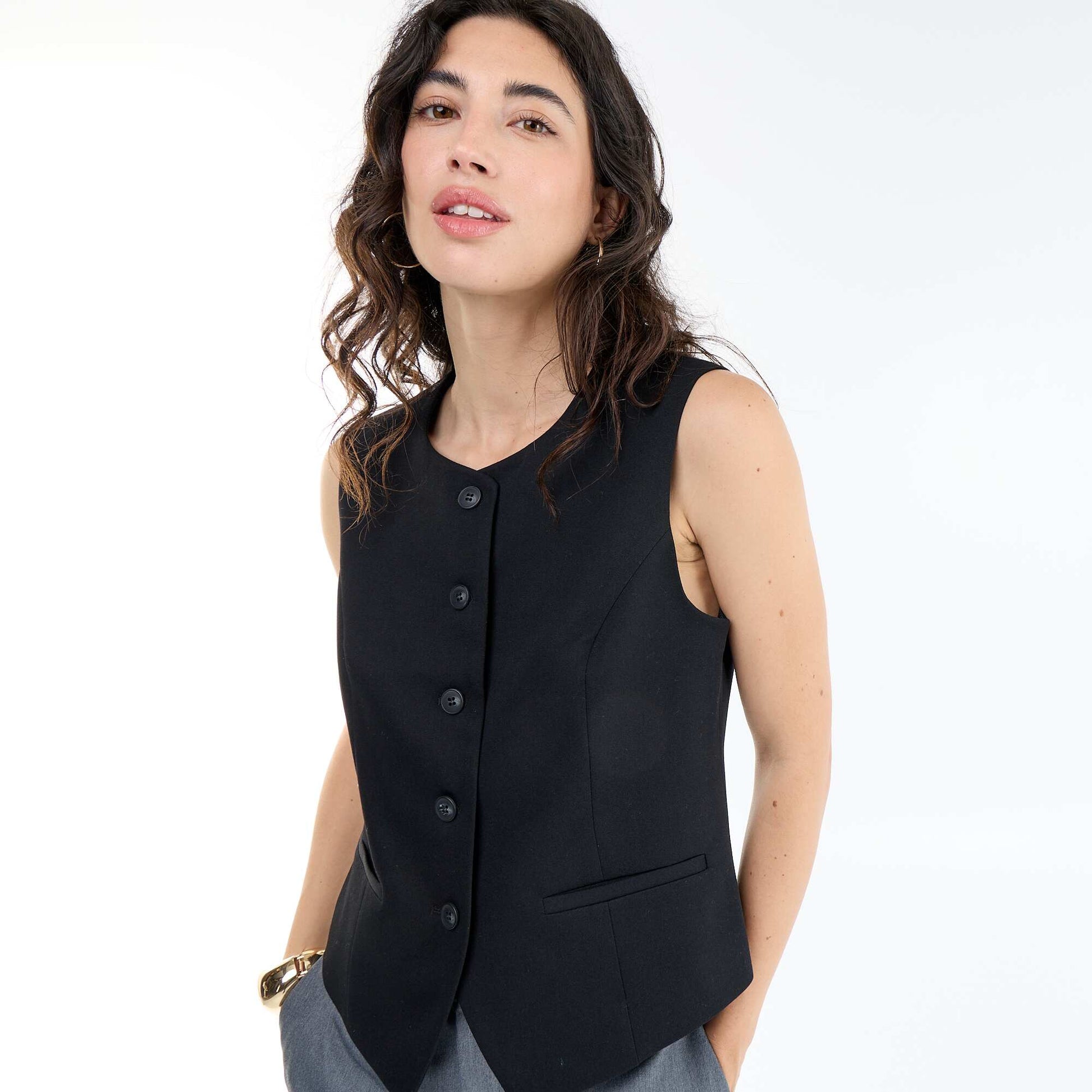 Sleeveless Solid Suit Vest BLACK