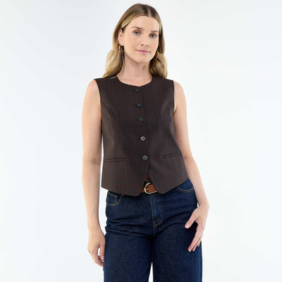 Sleeveless Solid Suit Vest BROWN