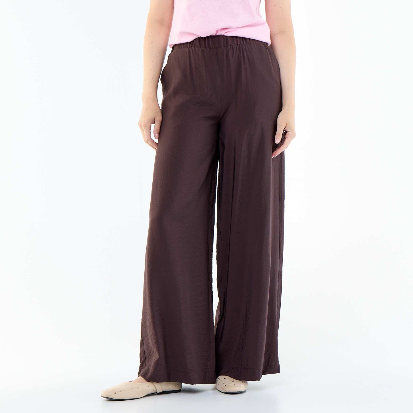 Wide-leg trousers with 2 pockets BROWN
