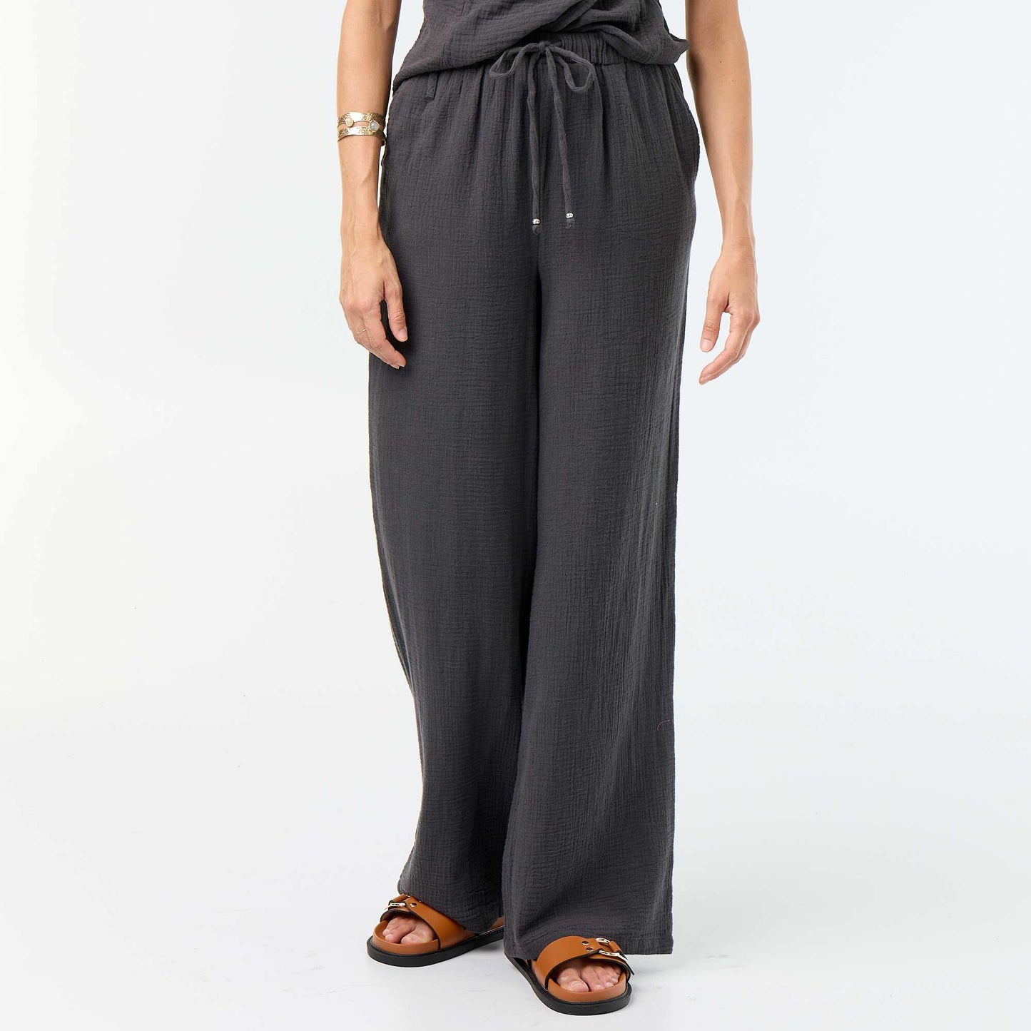 Wide Cotton Gauze Trousers BLACK