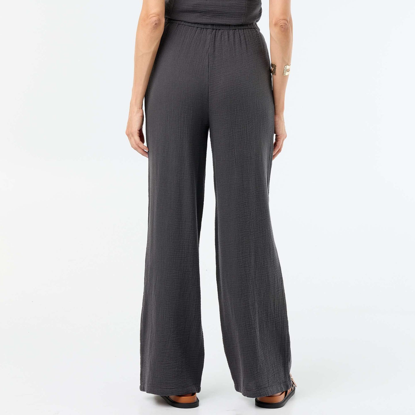Wide Cotton Gauze Trousers BLACK