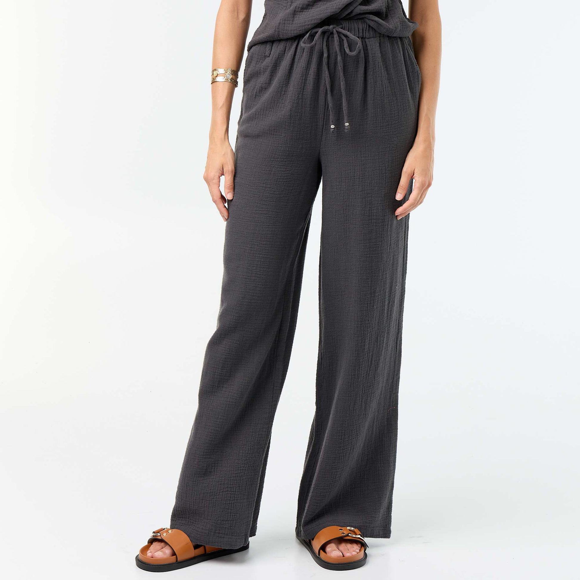 Wide Cotton Gauze Trousers BLACK