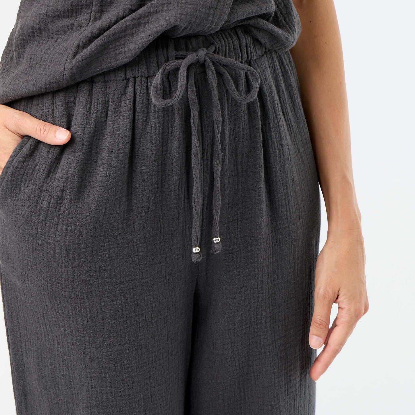 Wide Cotton Gauze Trousers BLACK