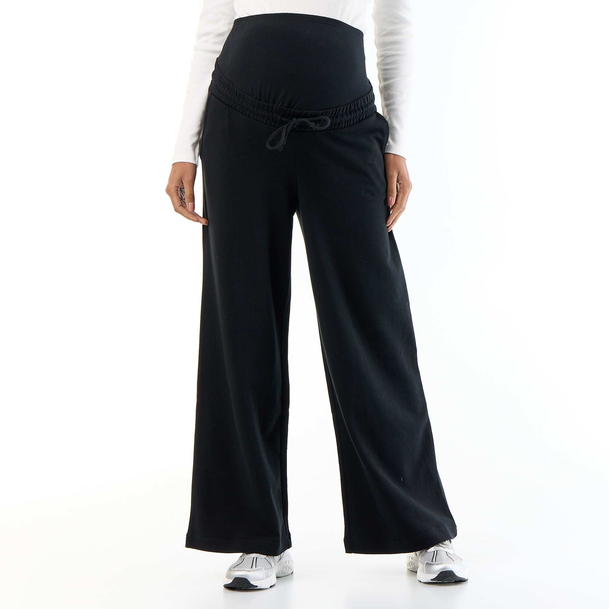 Maternity wide leg French terry joggers BLACK