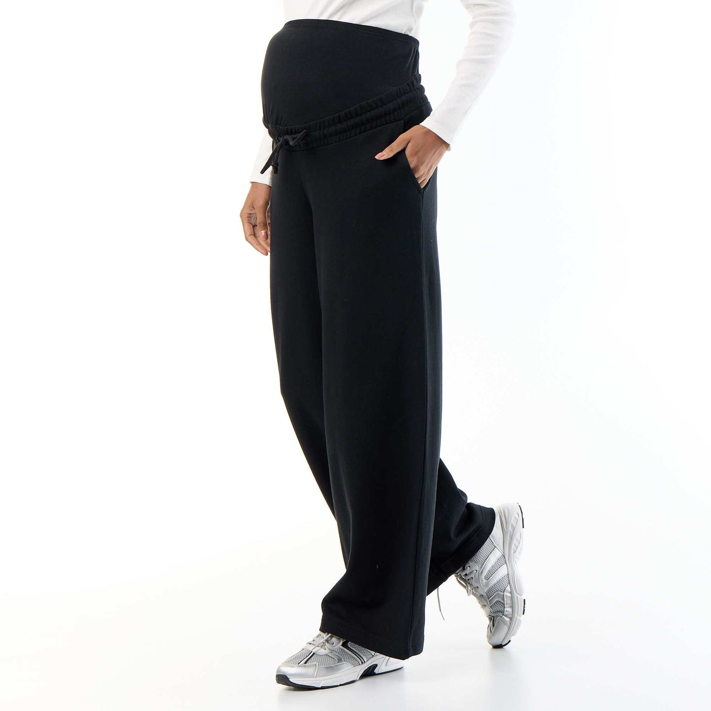 Maternity wide leg French terry joggers BLACK