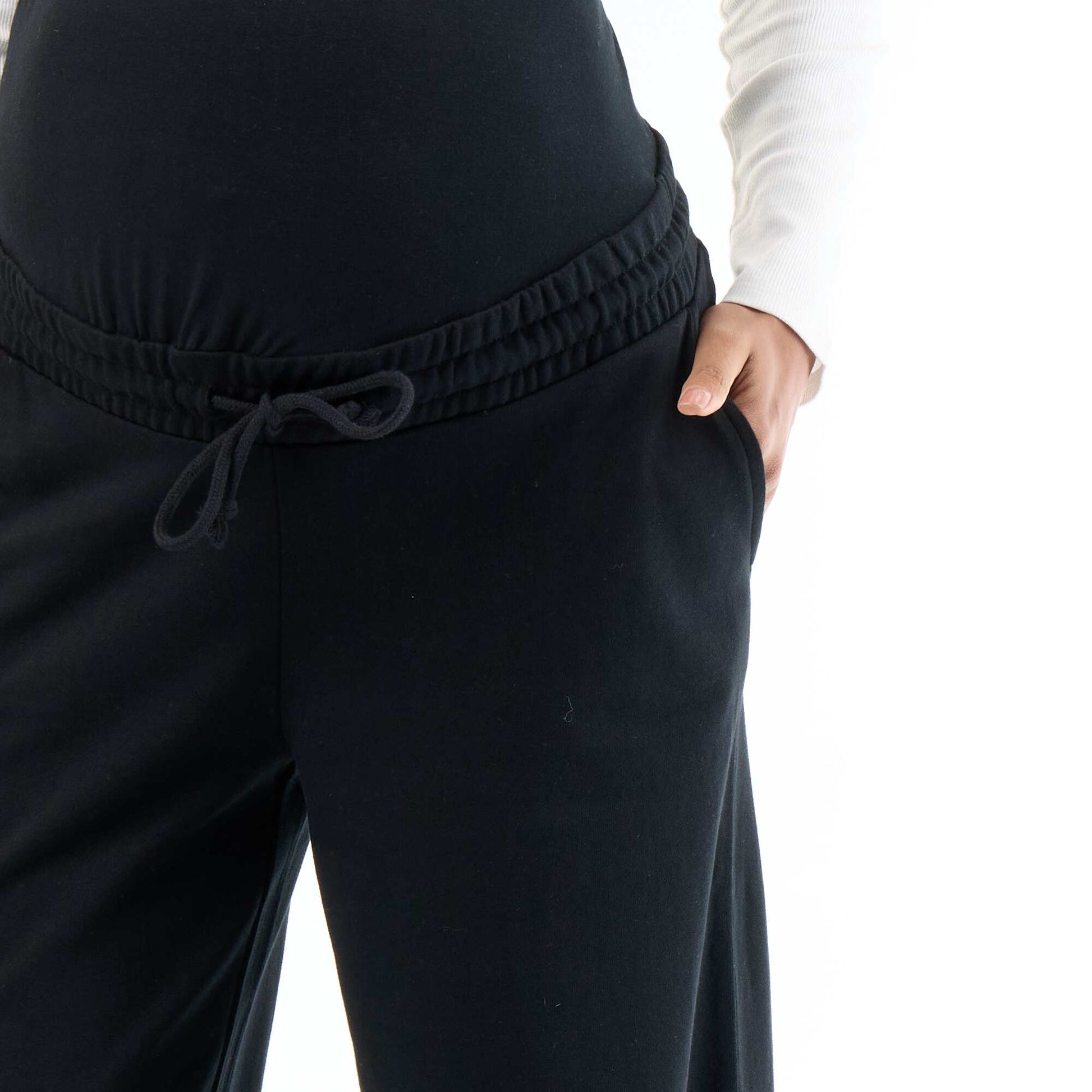 Maternity wide leg French terry joggers BLACK
