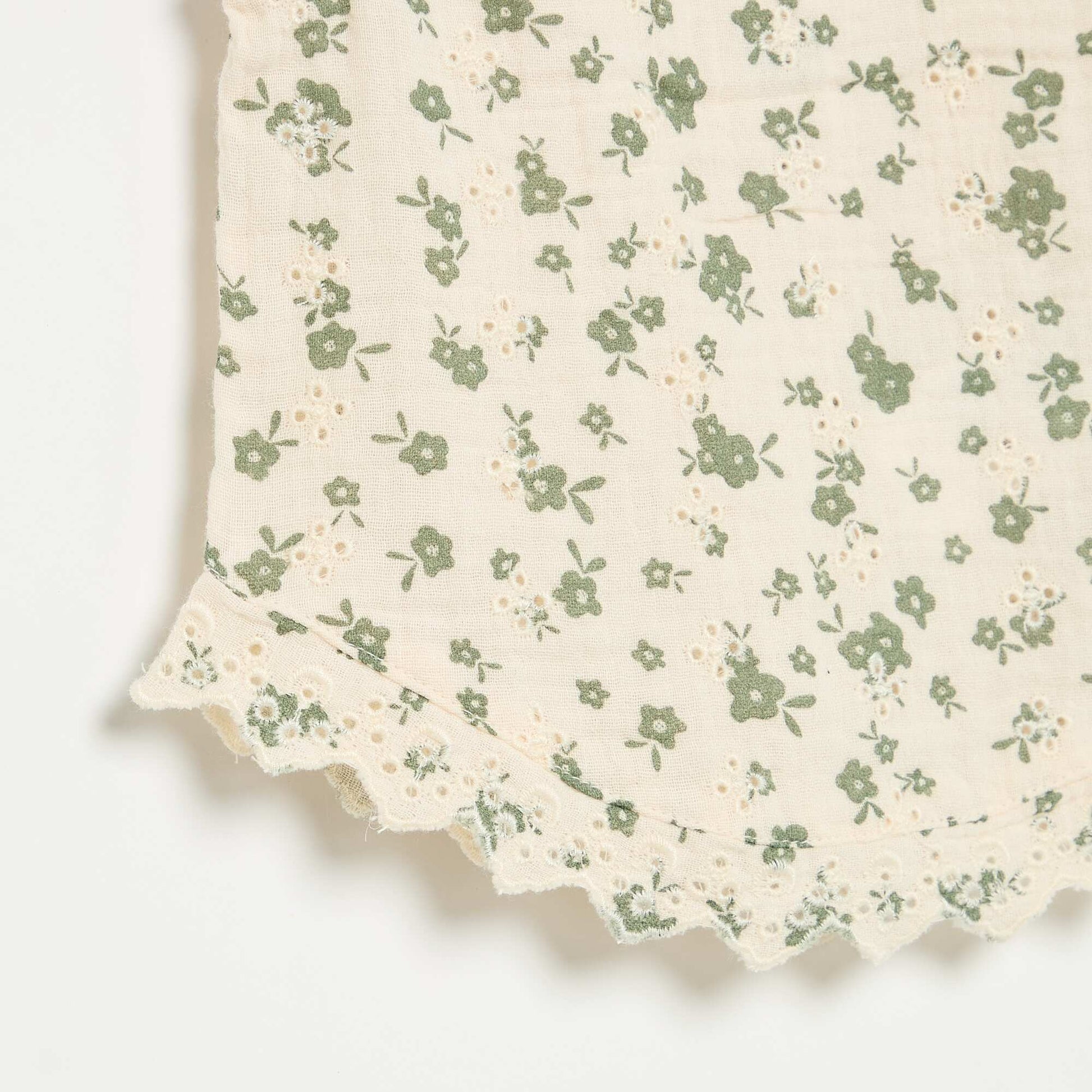 Sleeveless Cotton Gauze Blouse with Broderie Anglaise BEIGE