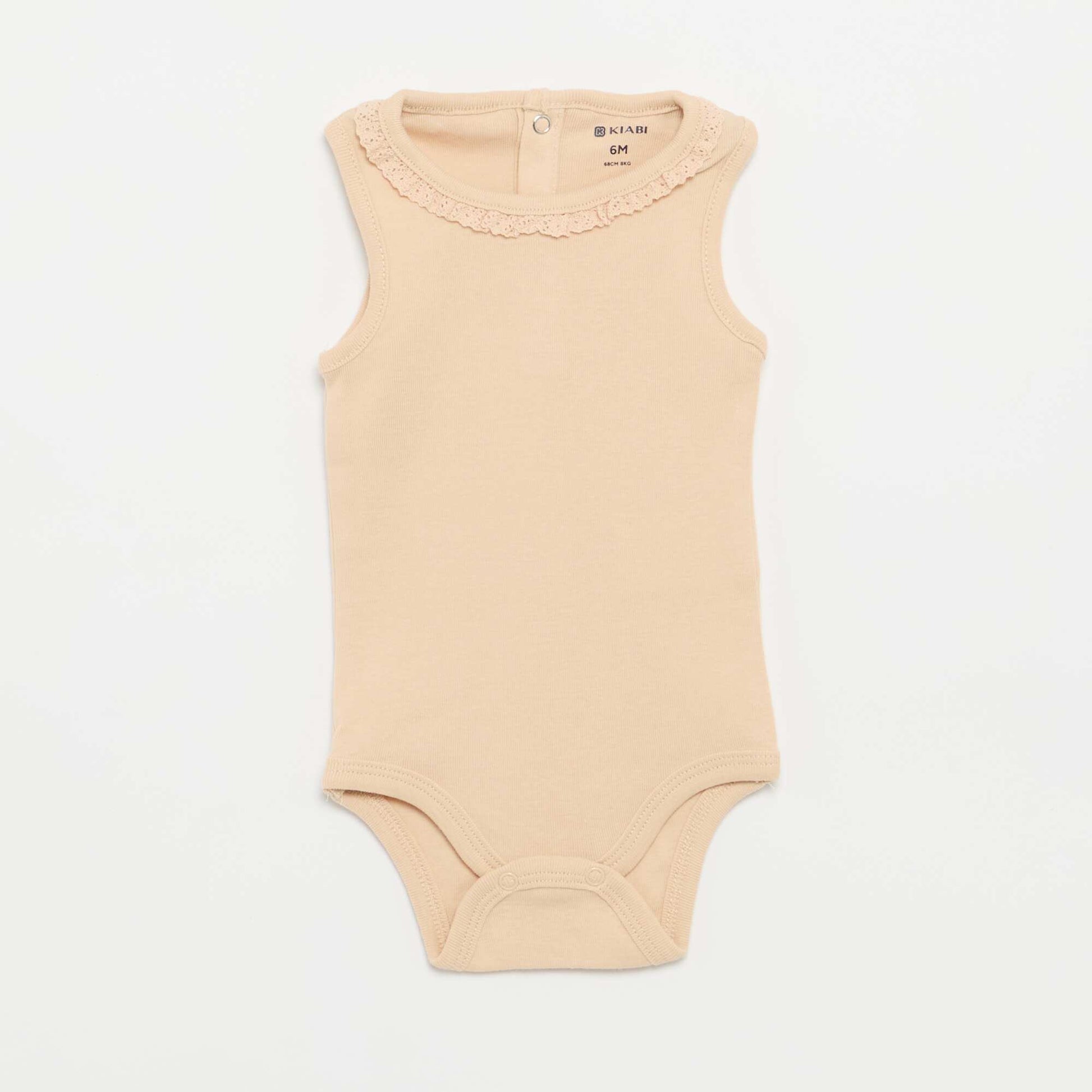 Set of 3 Embroidered Round-Neck Bodysuits BEIGE