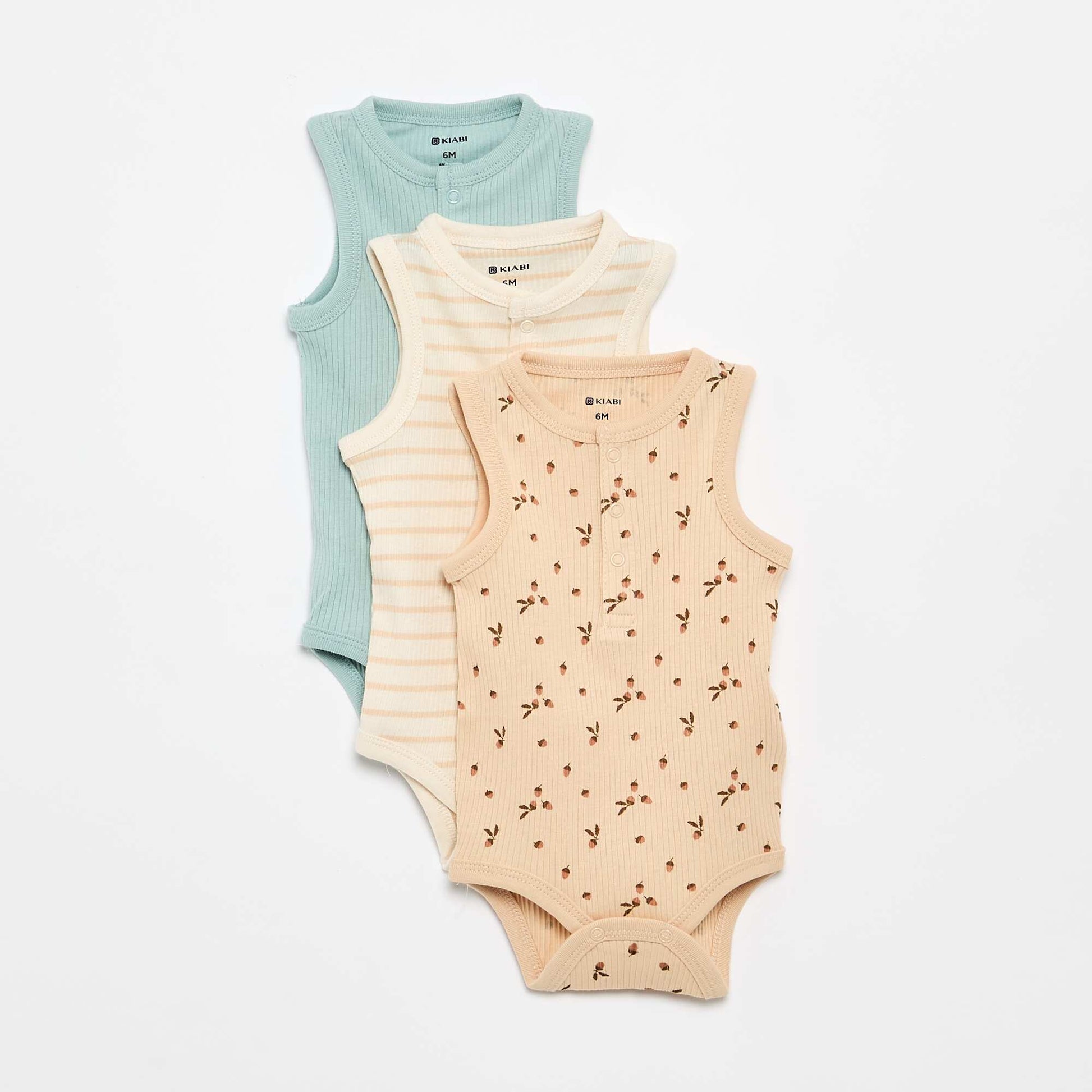 3-pack sleeveless bodysuits BEIGE