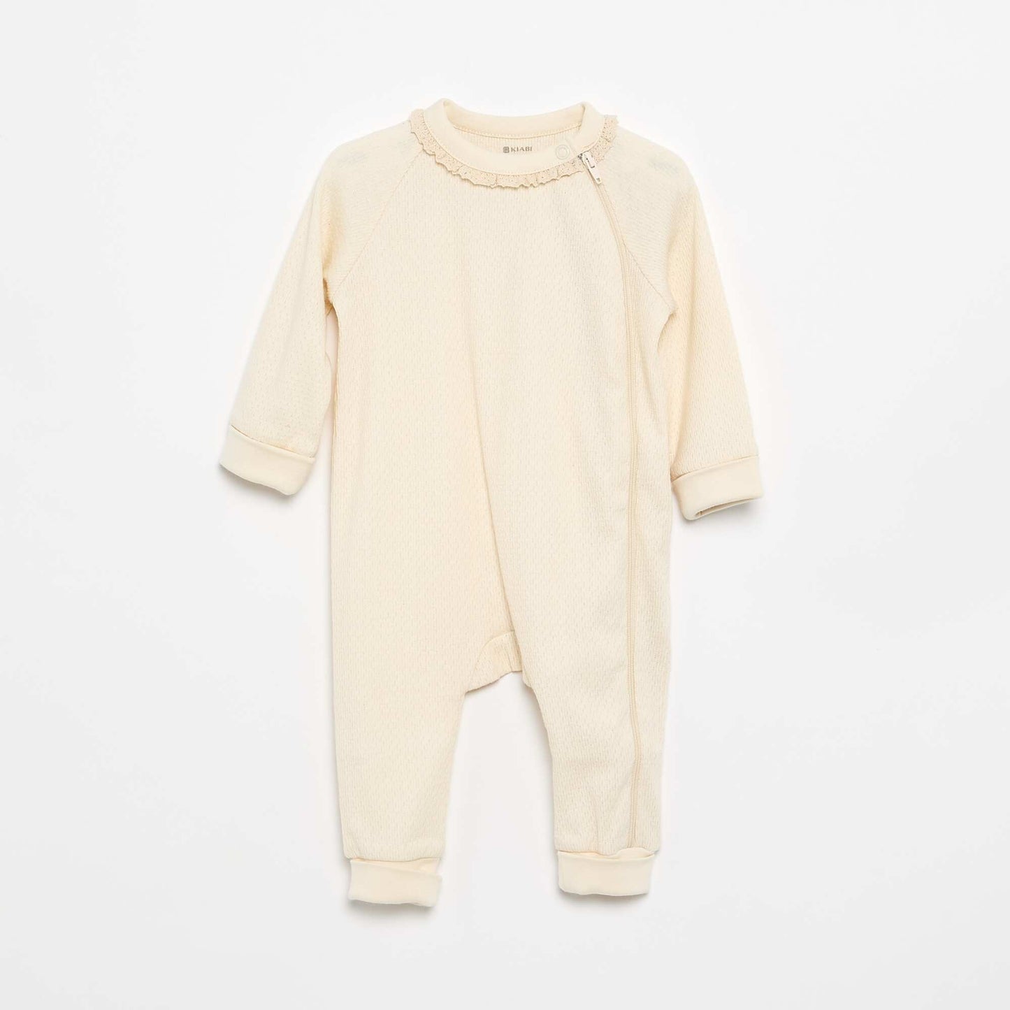 Set of 2 Thick Pointelle Knit Sleepsuits BEIGE