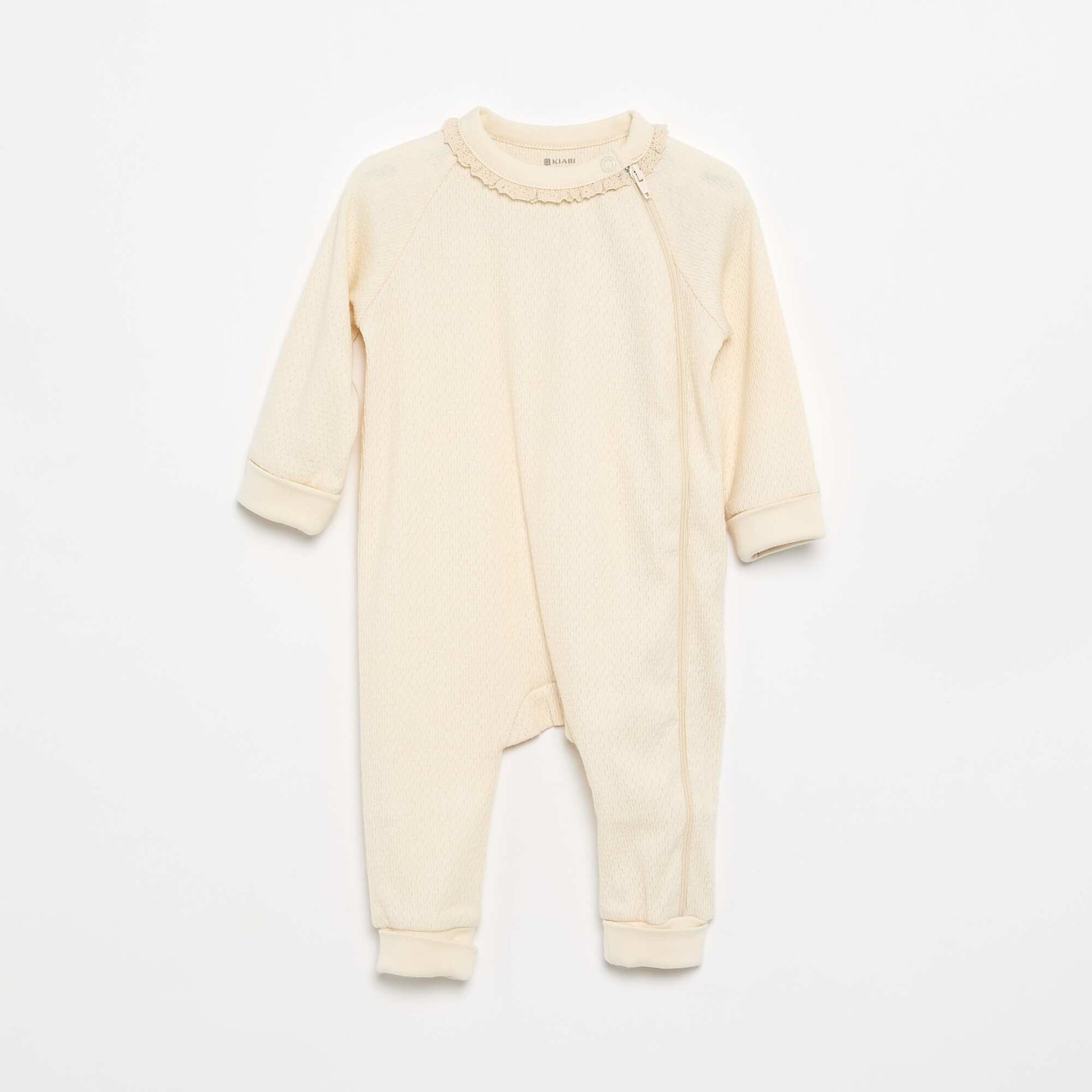 Set of 2 Thick Pointelle Knit Sleepsuits BEIGE