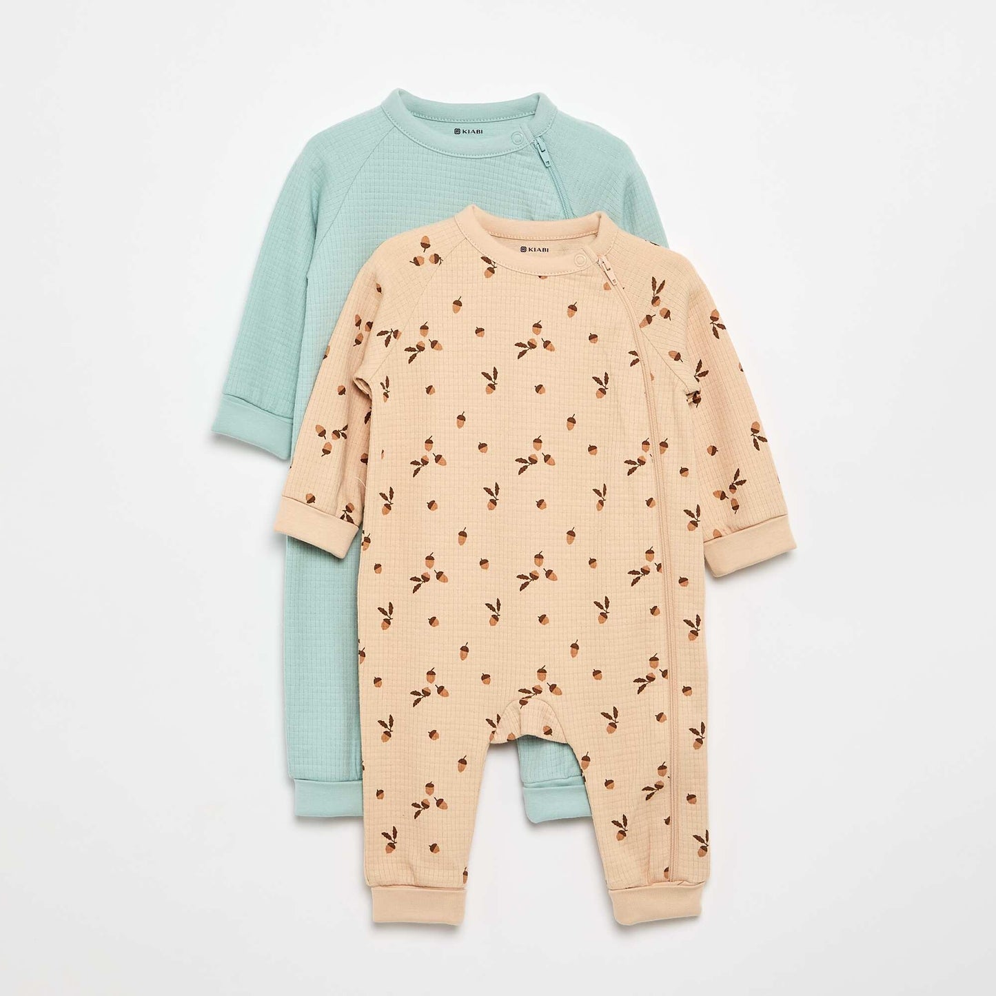 Set of 2 Thick Pointelle Knit Sleepsuits BEIGE