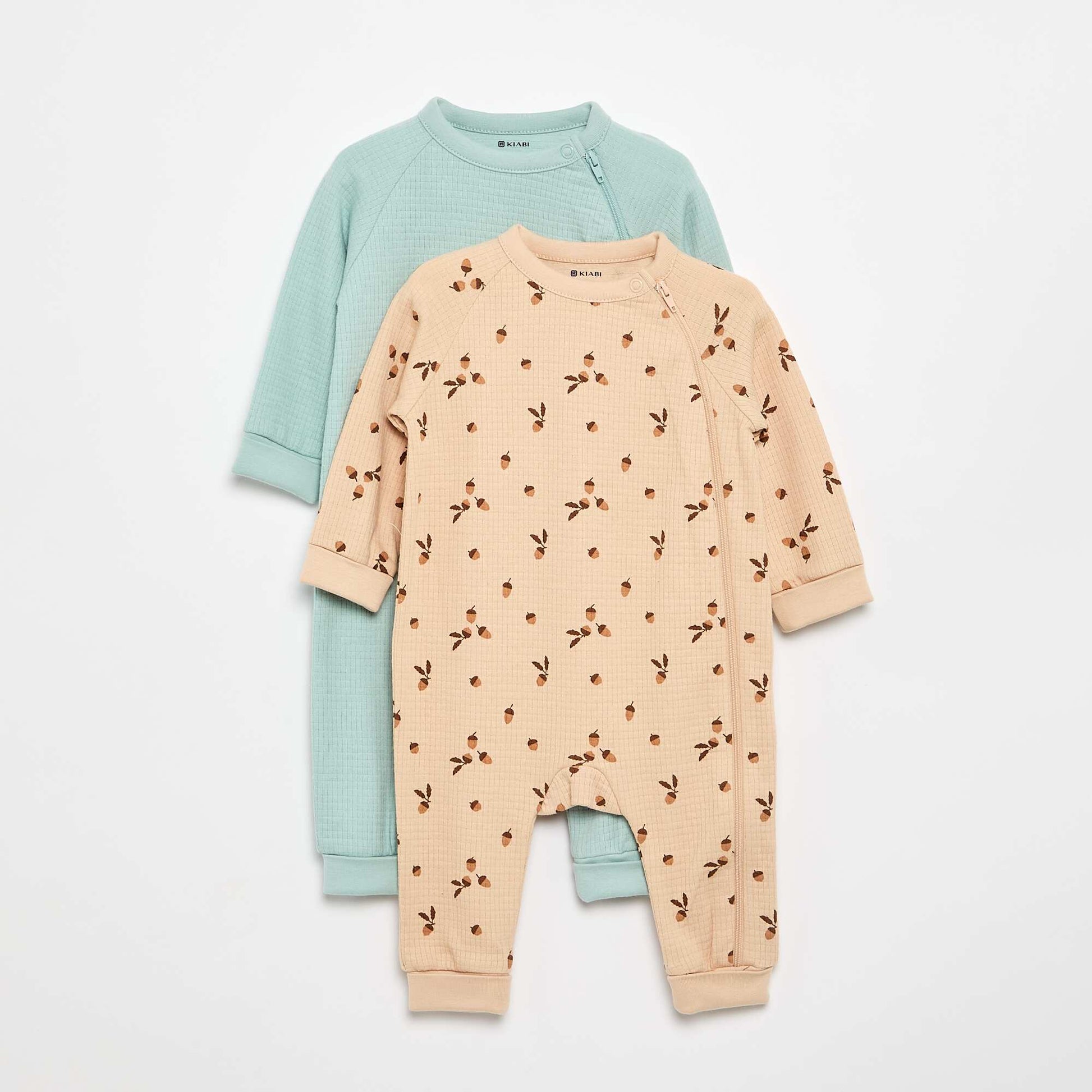 Set of 2 Thick Pointelle Knit Sleepsuits BEIGE