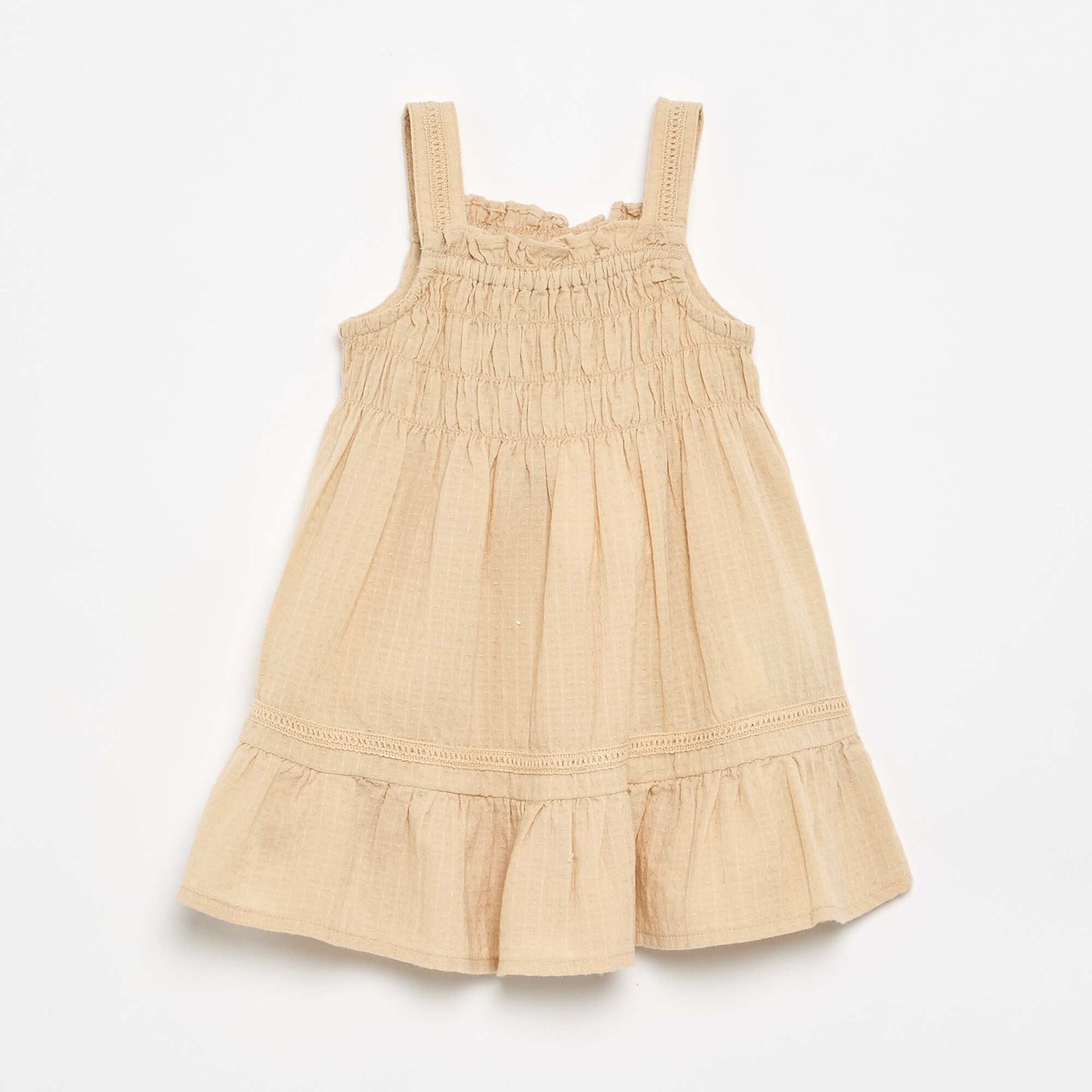 Dress with ruffled and elasticated straps BEIGE