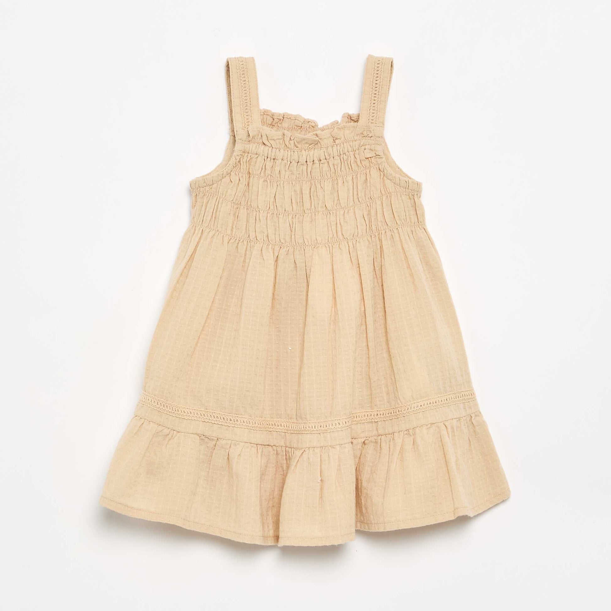 Dress with ruffled and elasticated straps BEIGE