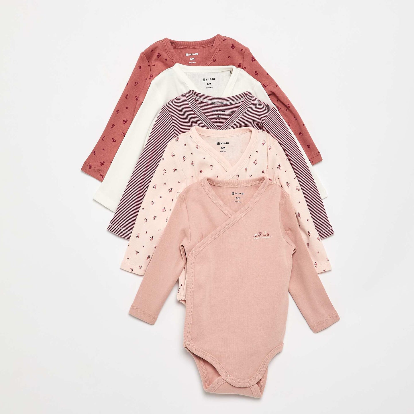 Pack of 5 Printed Cotton Bodysuits PINK