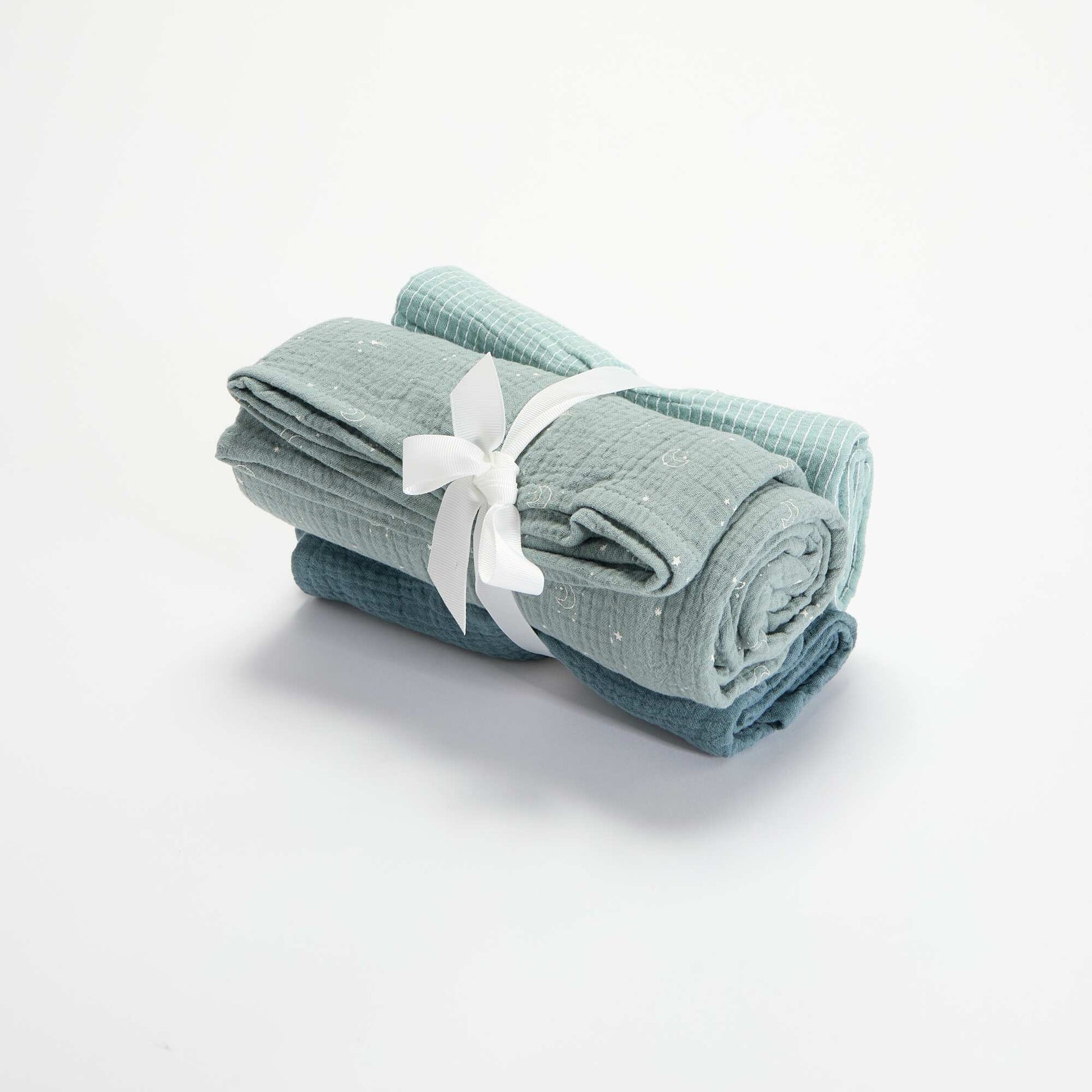 Set of 3 Cotton Gauze Swaddles BLUE