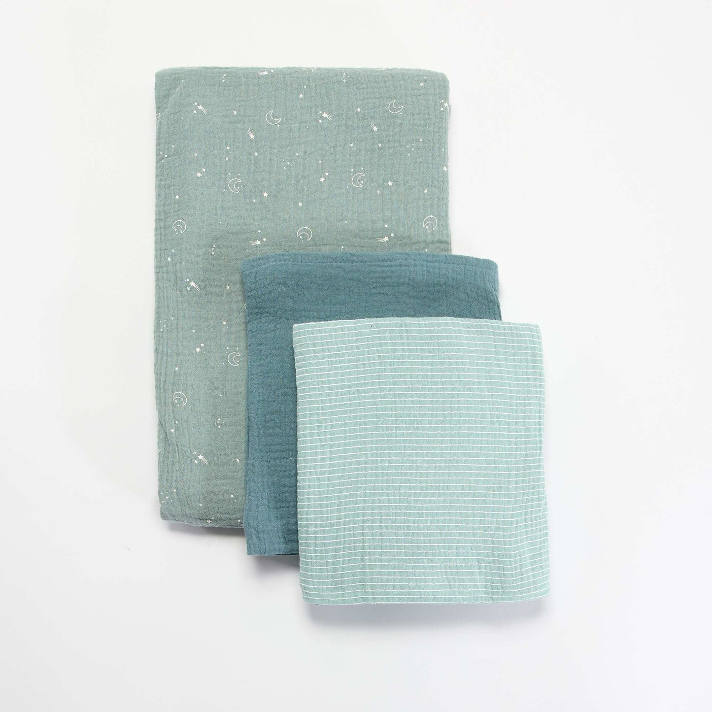 Set of 3 Cotton Gauze Swaddles BLUE
