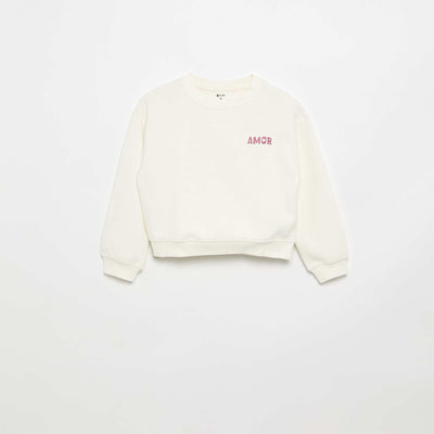 Fleece sweatshirt with chest print WHITE