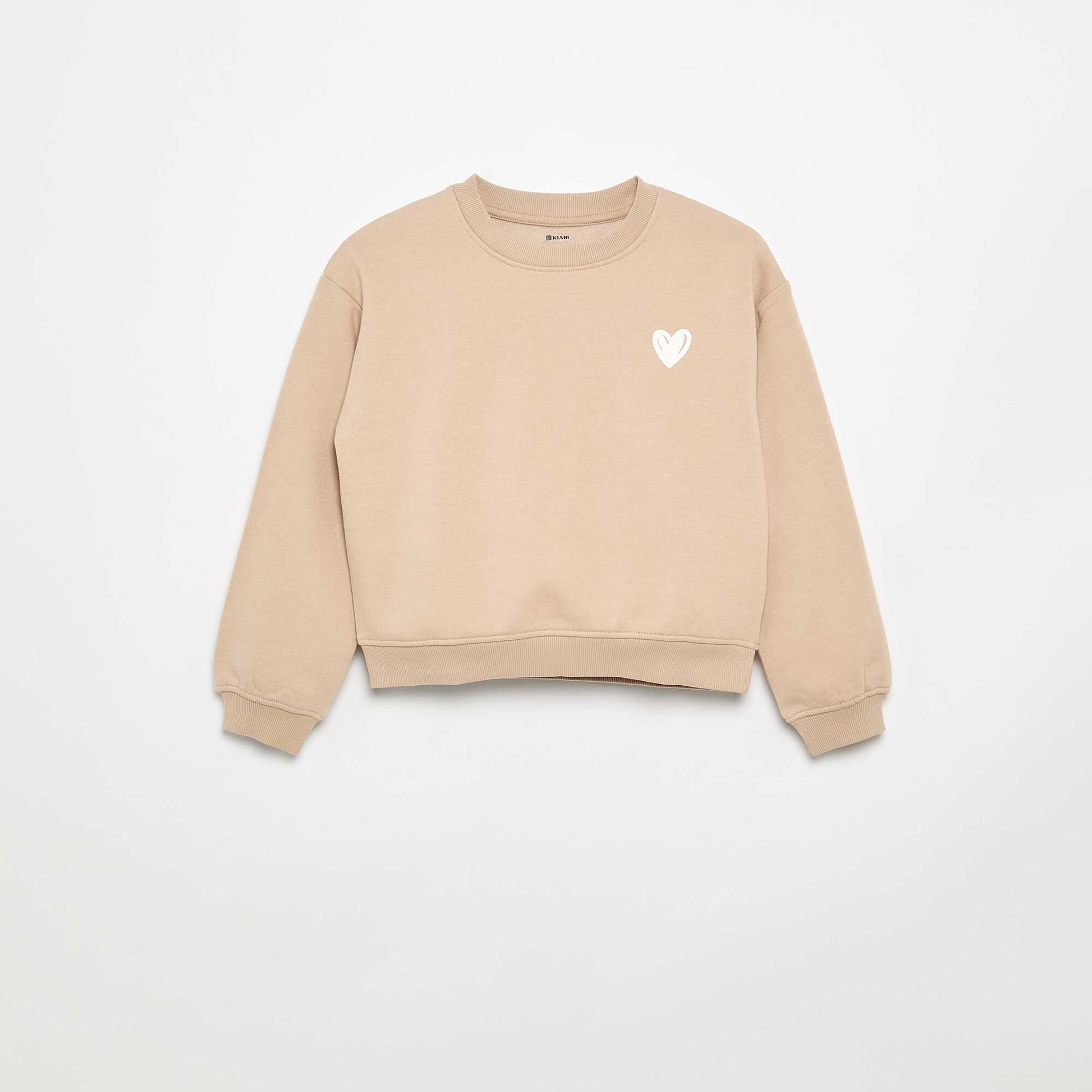 Fleece sweatshirt with chest print BEIGE