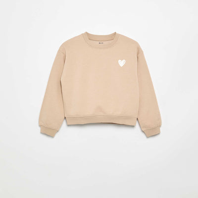 Fleece sweatshirt with chest print BEIGE