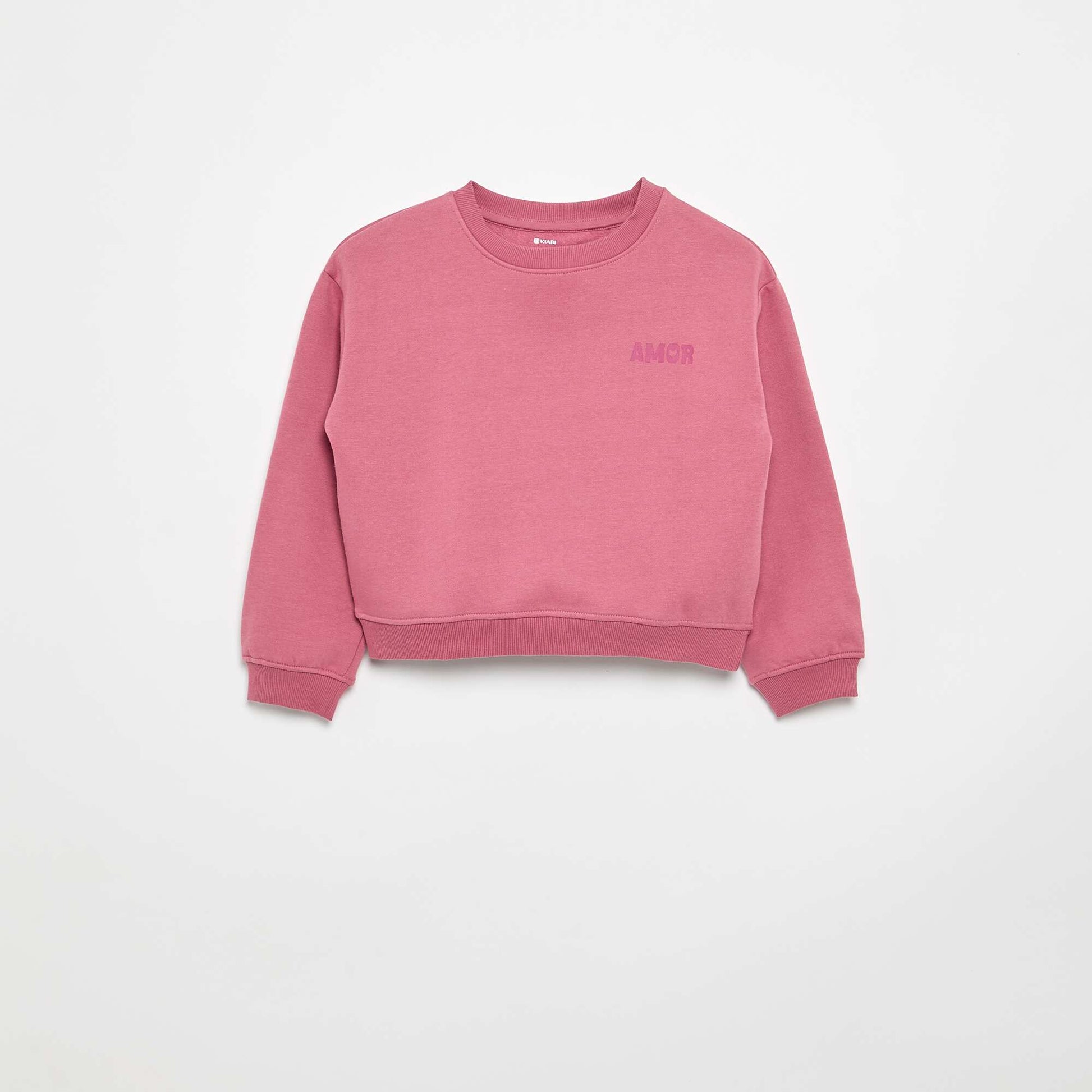 Fleece sweatshirt with chest print PINK