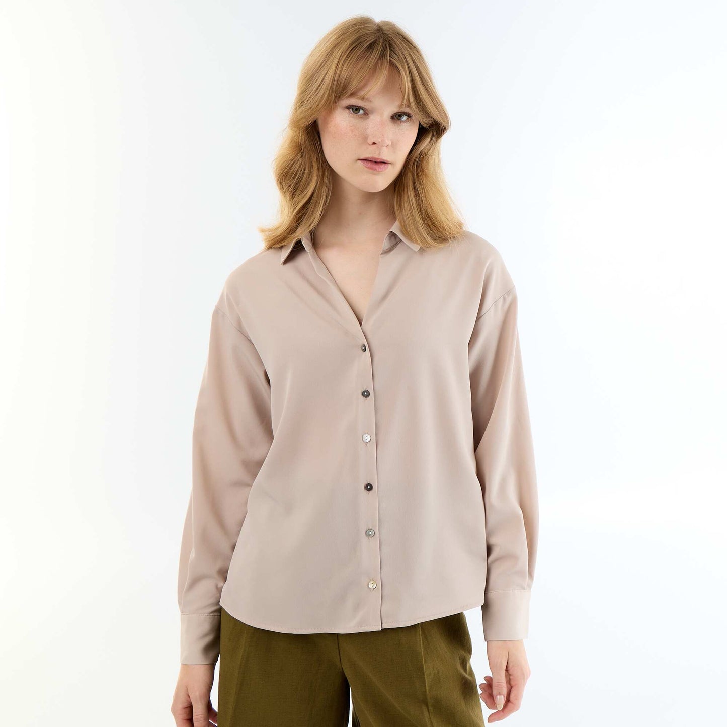 Plain Flowy Blouse BEIGE
