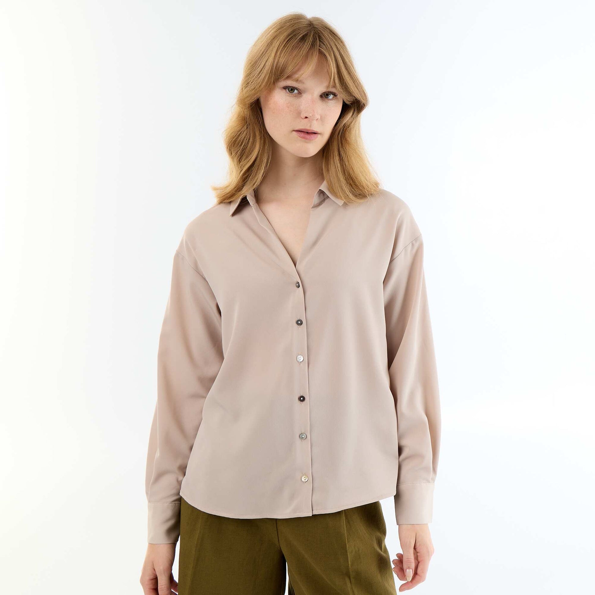 Plain Flowy Blouse BEIGE