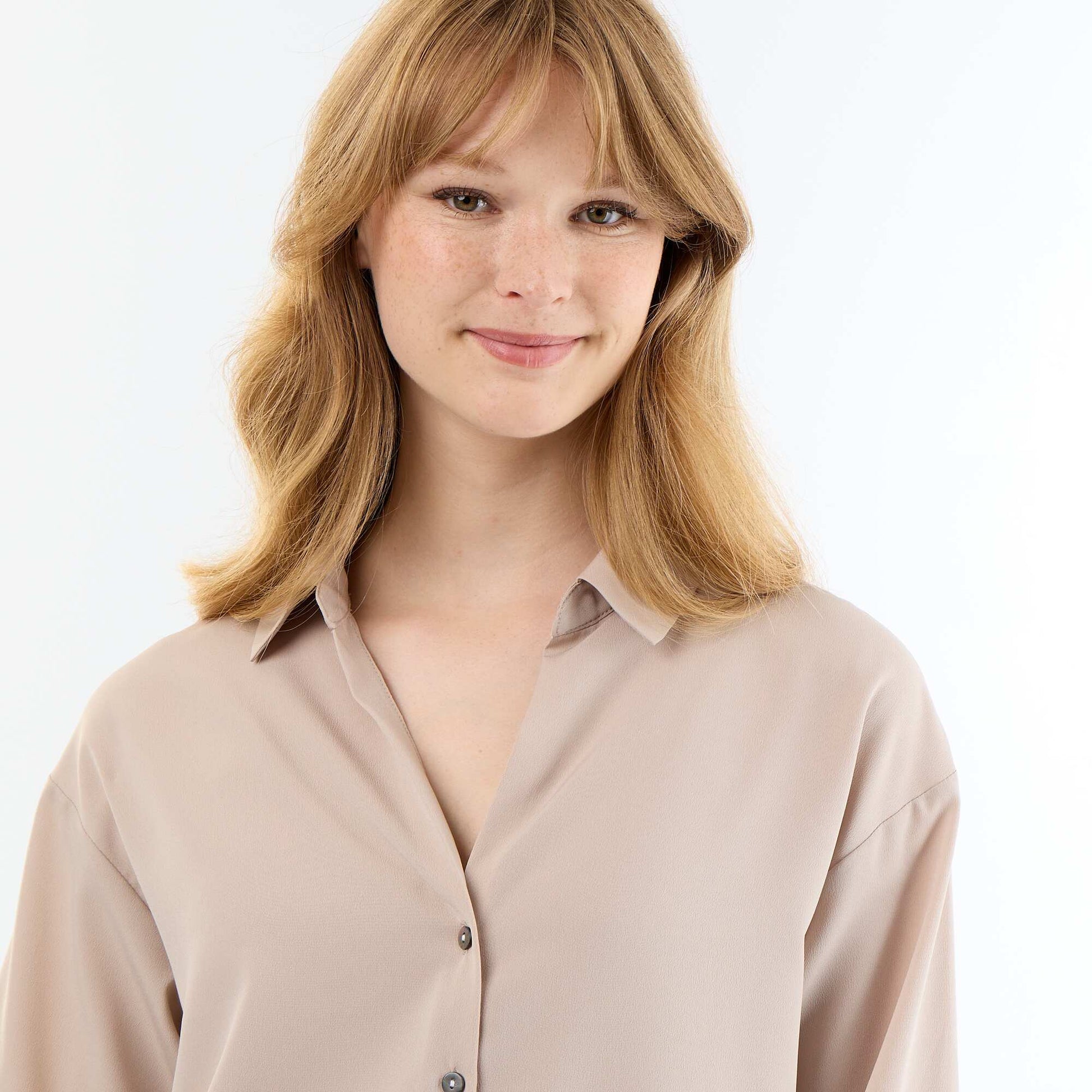 Plain Flowy Blouse BEIGE