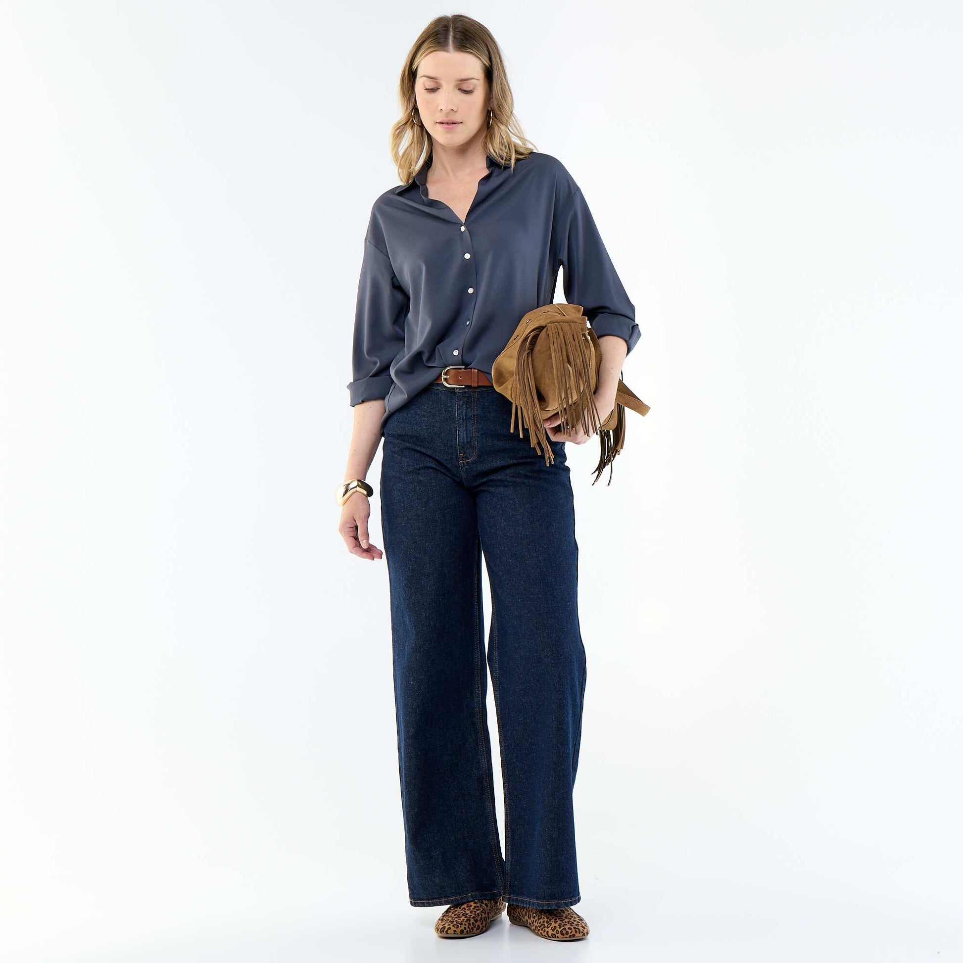 Plain Flowy Blouse BLUE