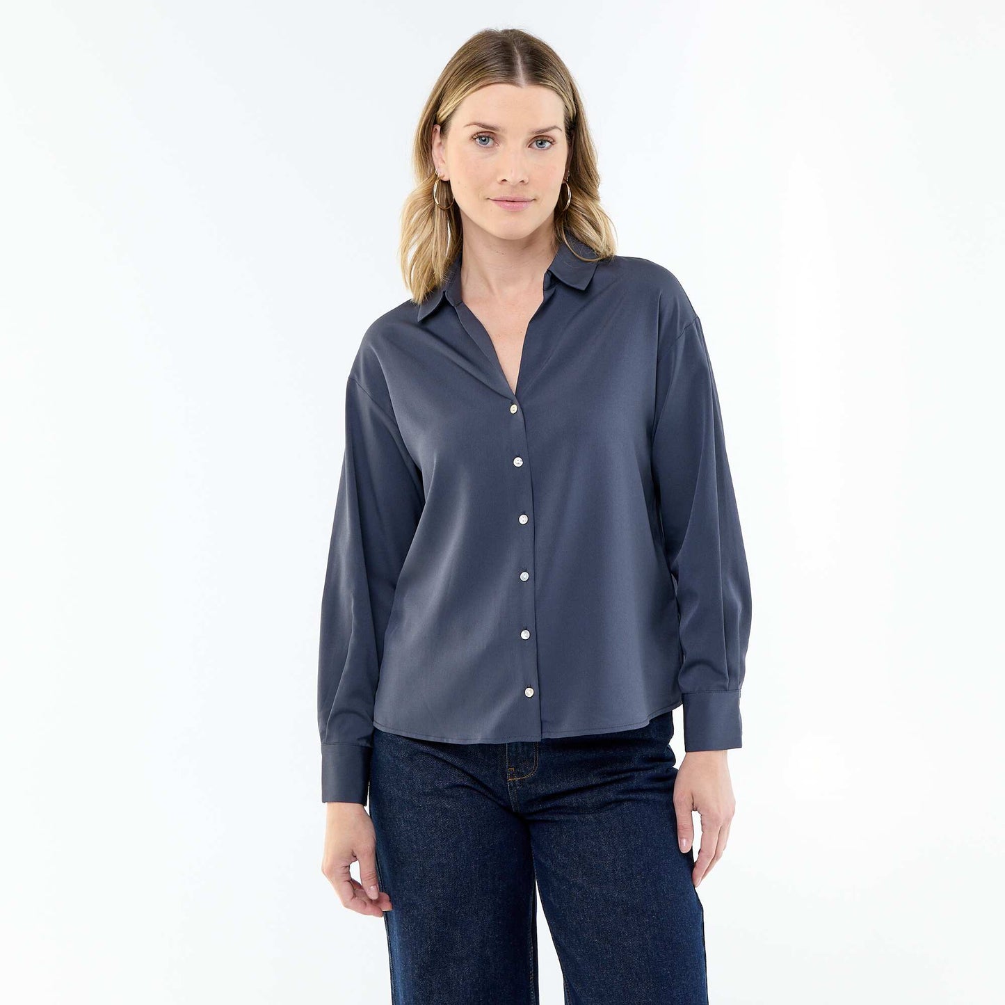 Plain Flowy Blouse BLUE