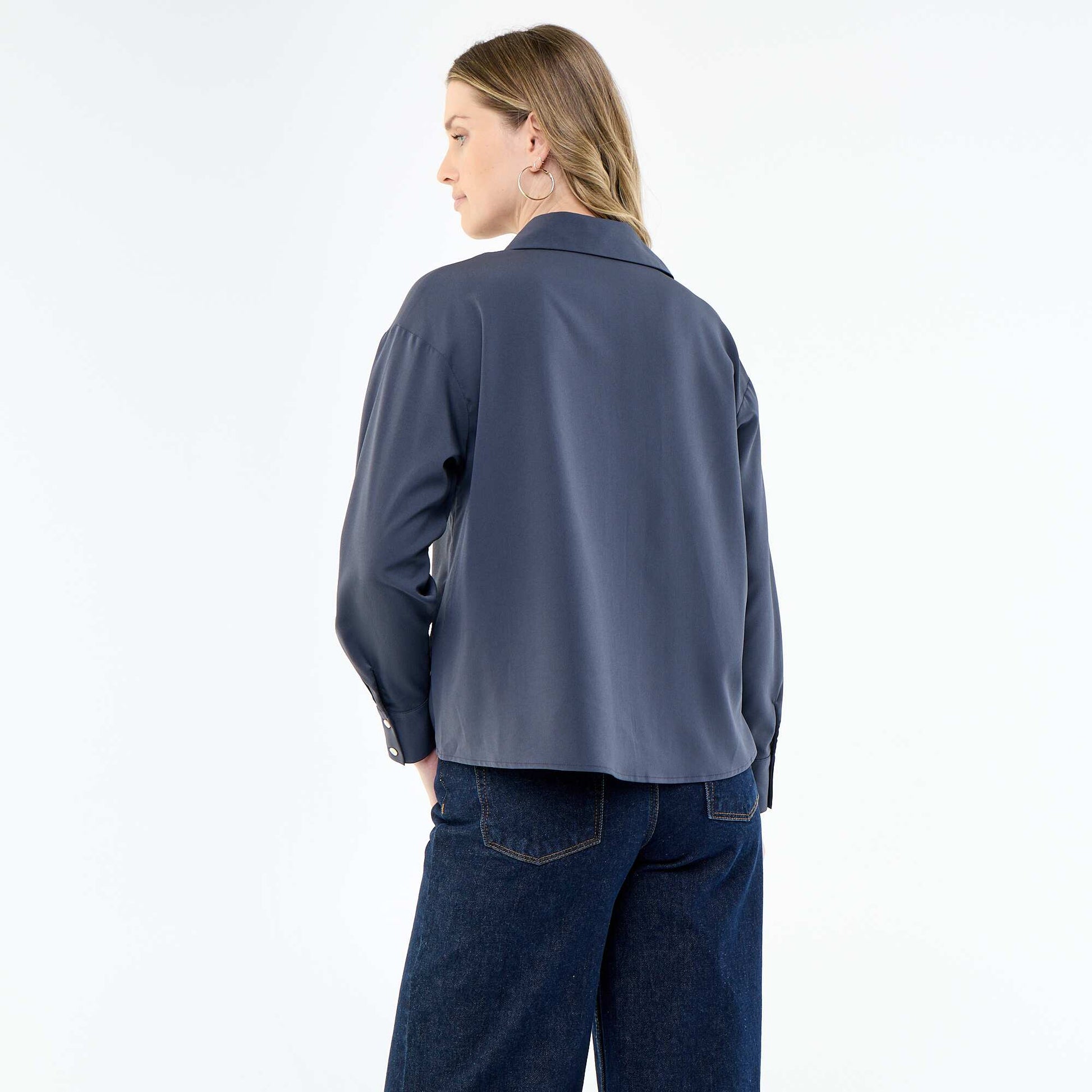 Plain Flowy Blouse BLUE