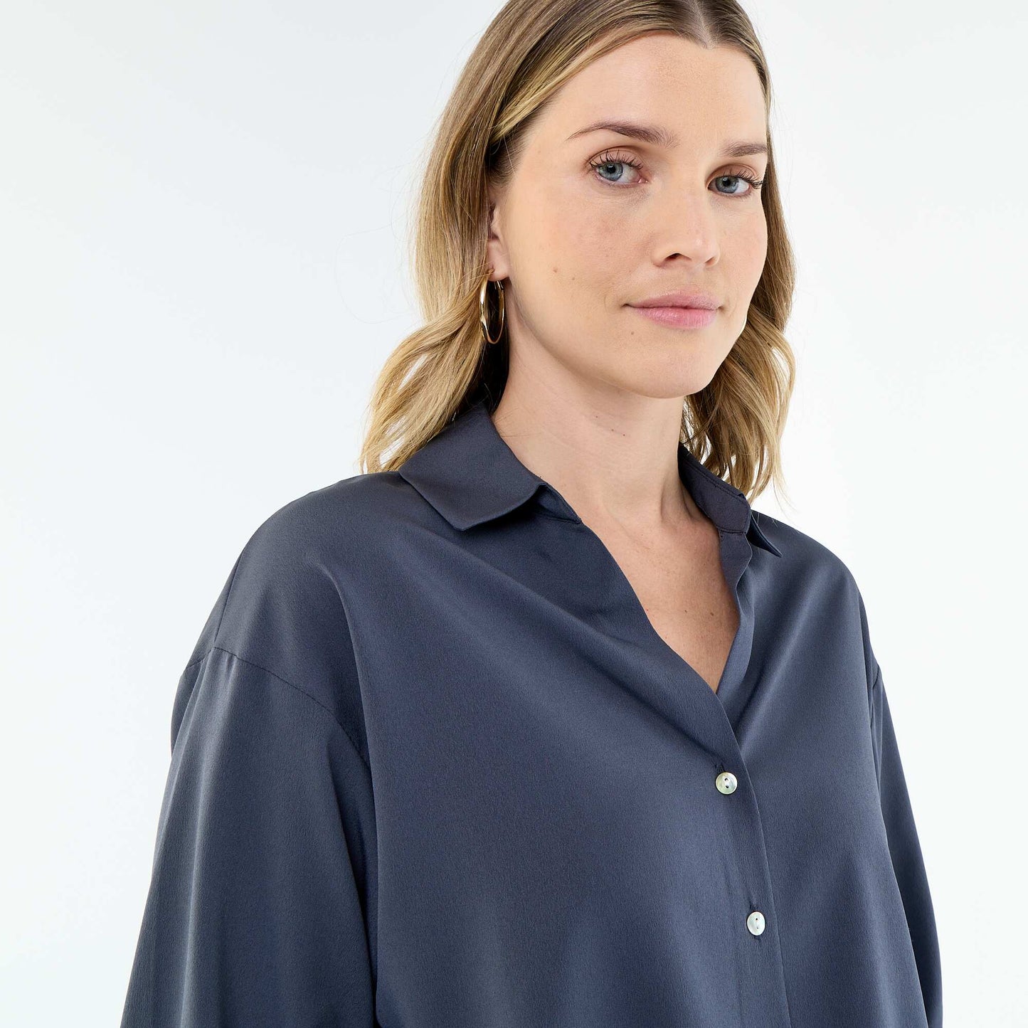 Plain Flowy Blouse BLUE