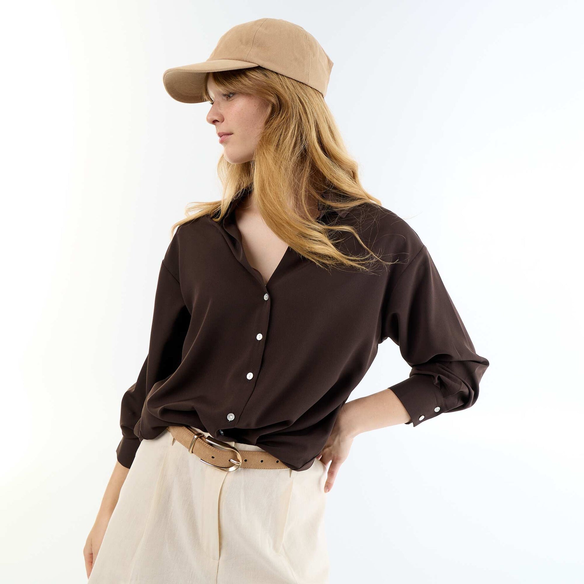Plain Flowy Blouse BROWN