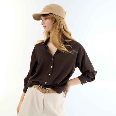 Plain Flowy Blouse BROWN