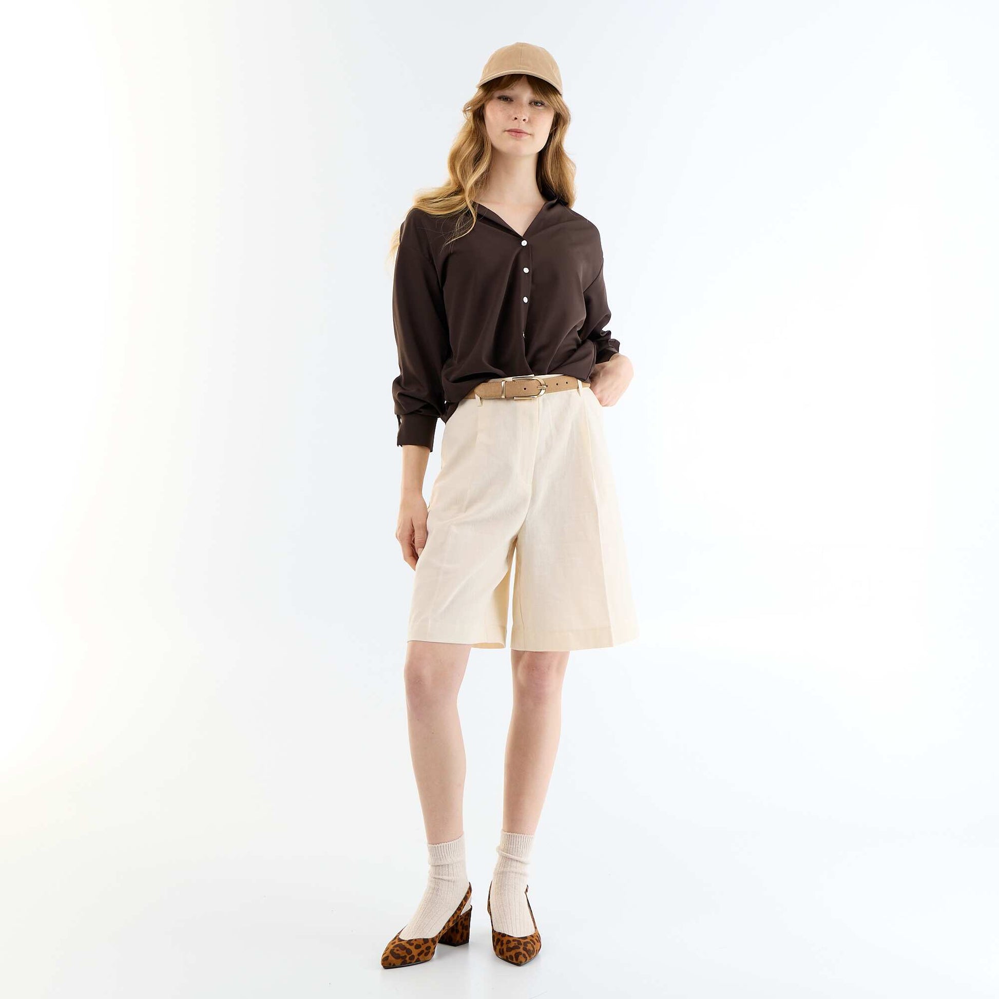 Plain Flowy Blouse BROWN