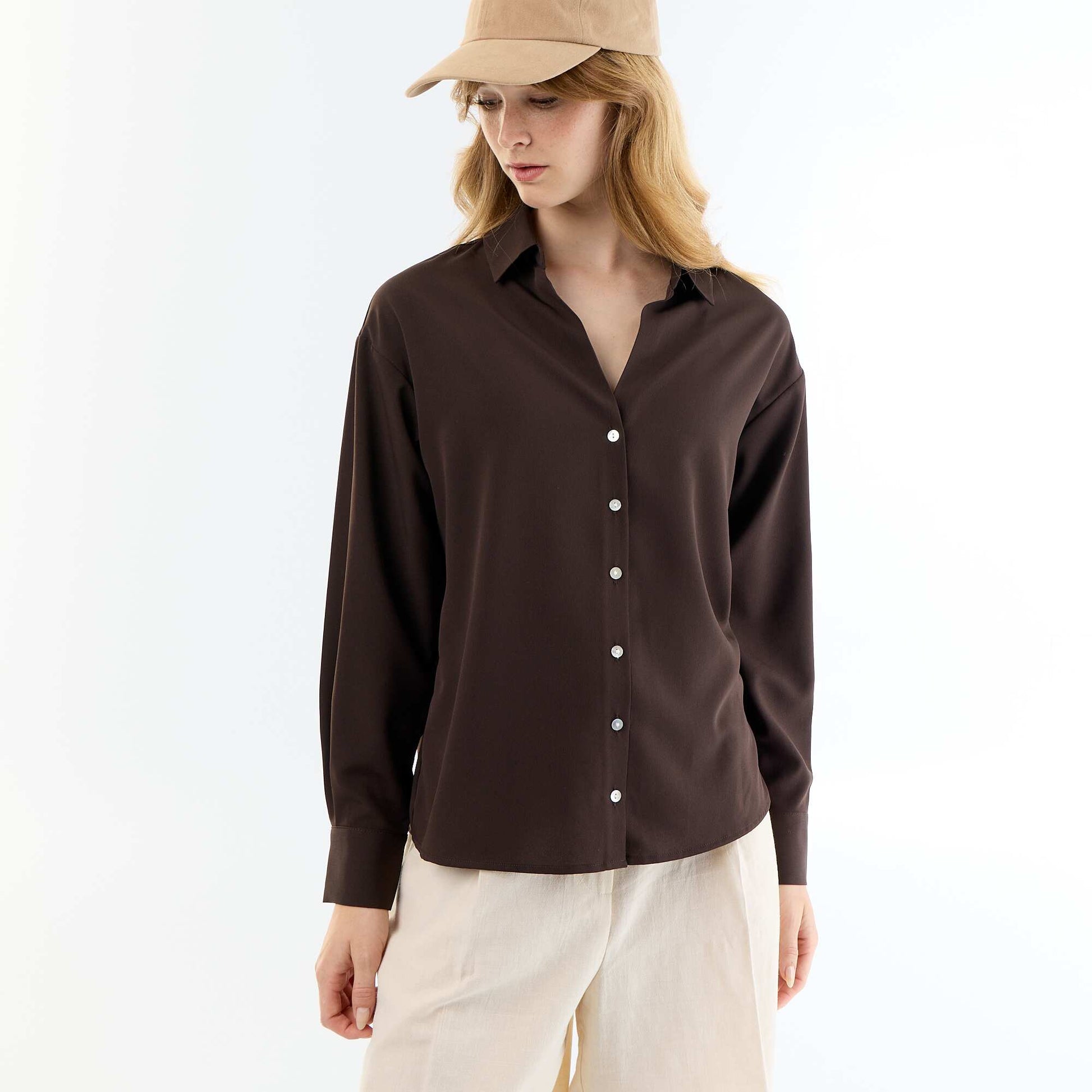 Plain Flowy Blouse BROWN
