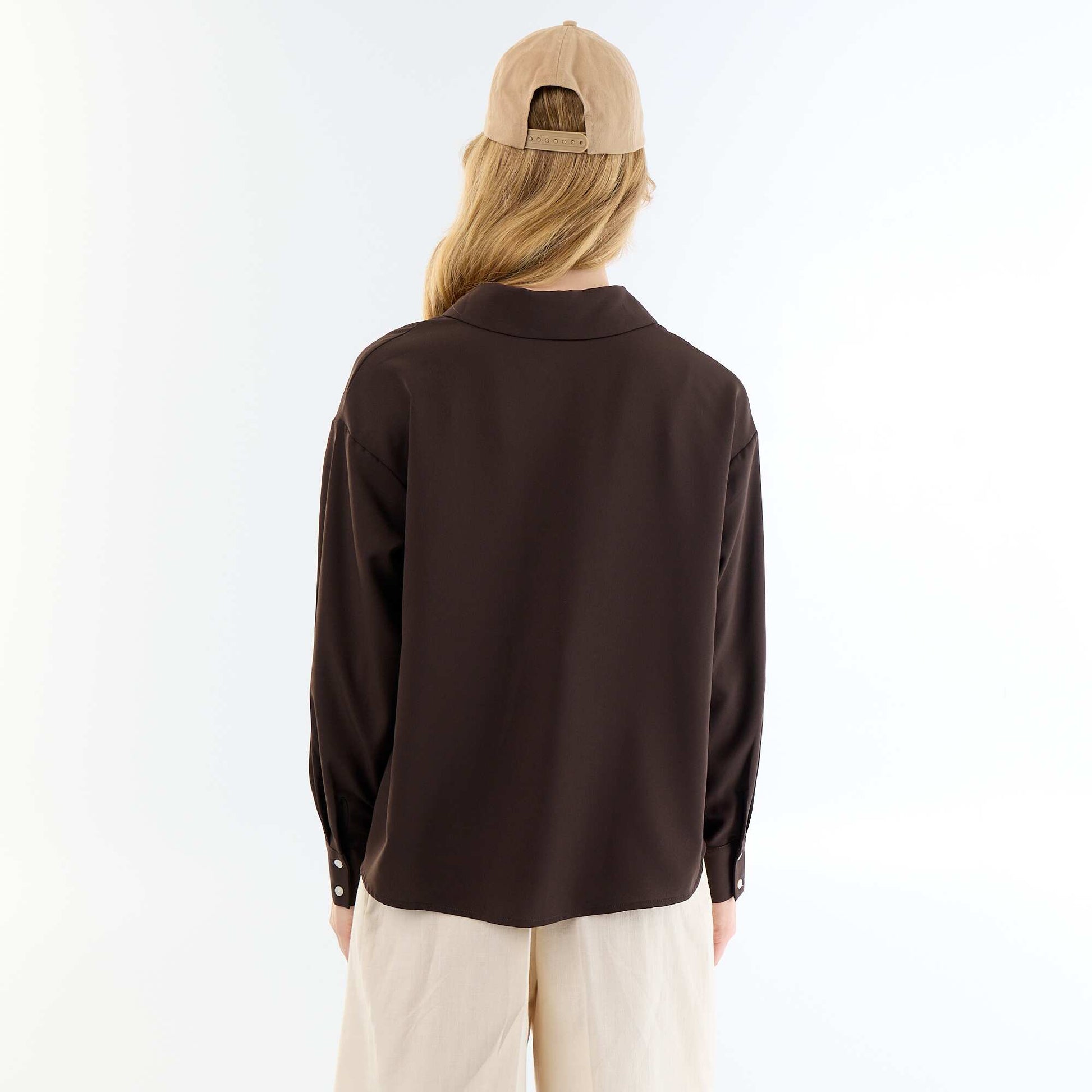 Plain Flowy Blouse BROWN