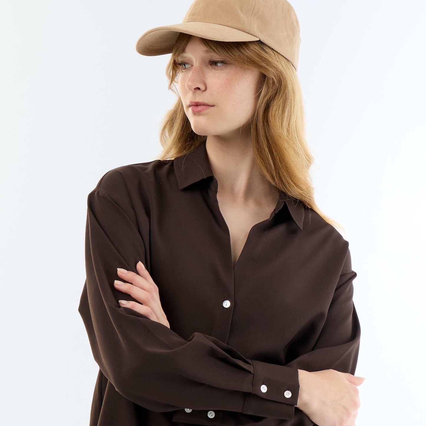 Plain Flowy Blouse BROWN