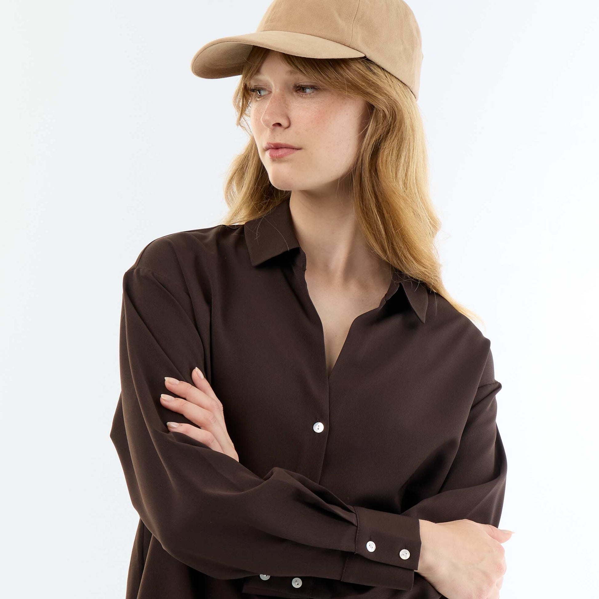 Plain Flowy Blouse BROWN