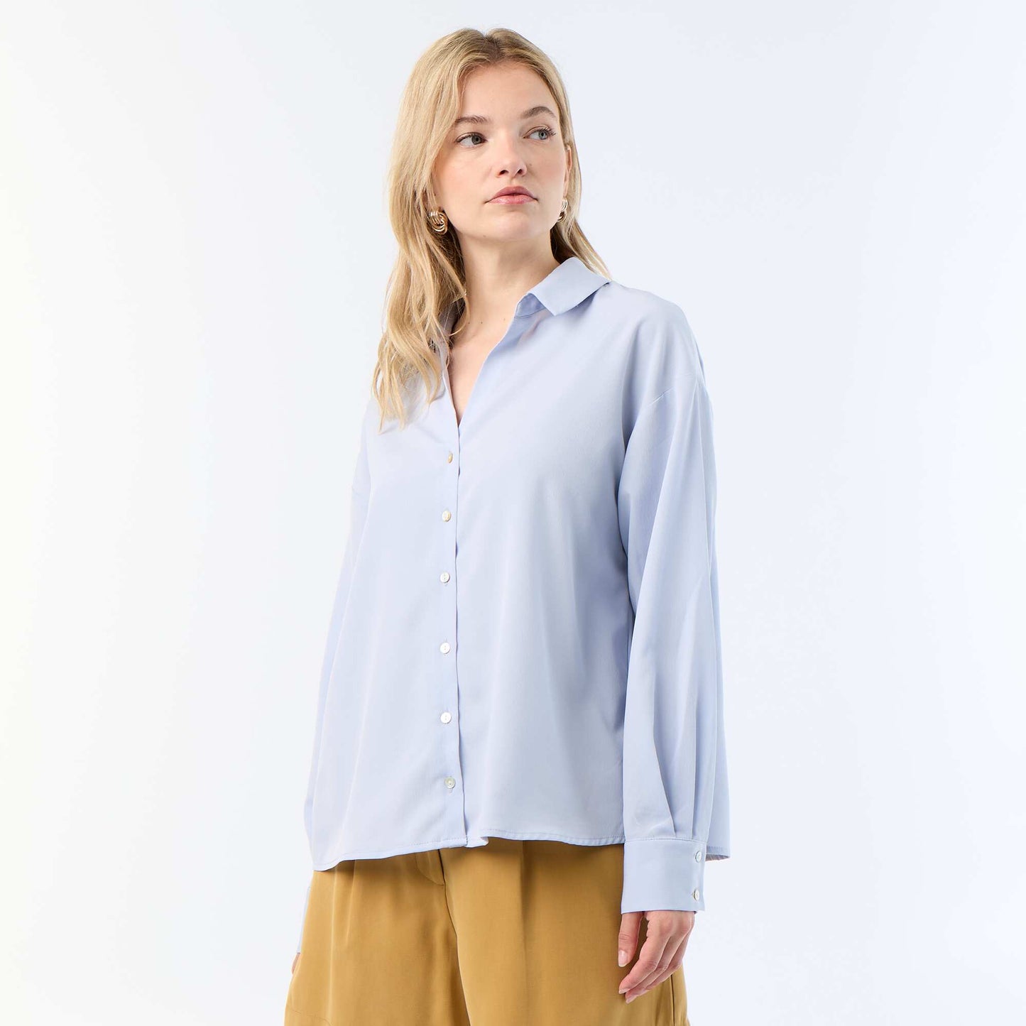 Plain Flowy Blouse BLUE
