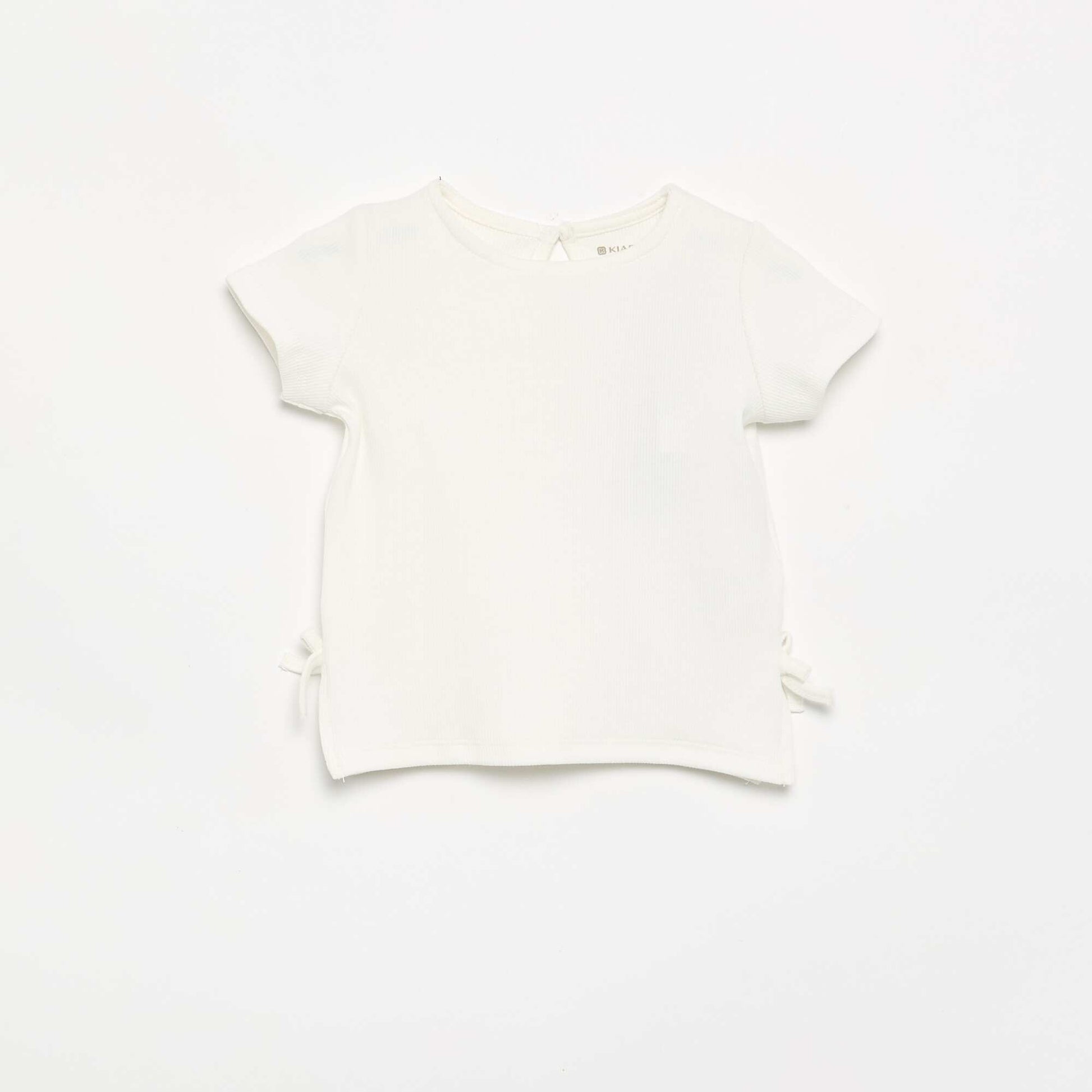 Striped Short-Sleeved T-Shirt with Bows WHITE